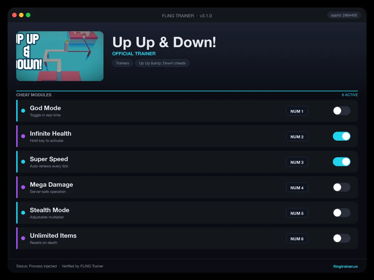Up Up & Down! Trainer interface