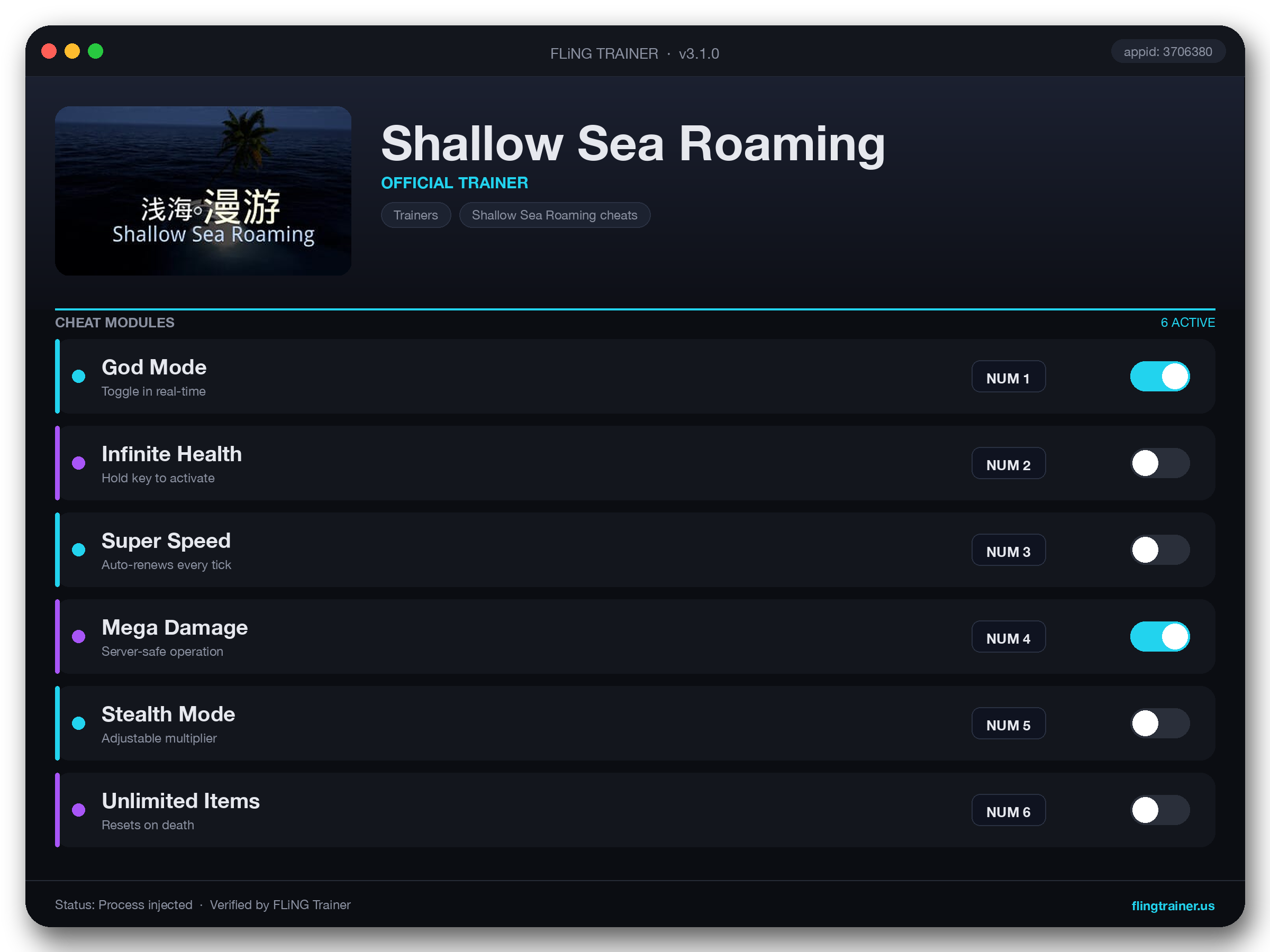 Shallow Sea Roaming Trainer interface