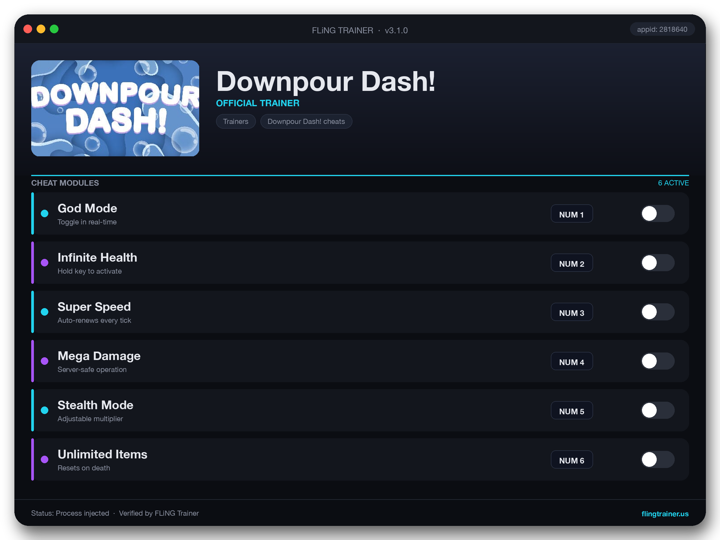 Downpour Dash! Trainer interface