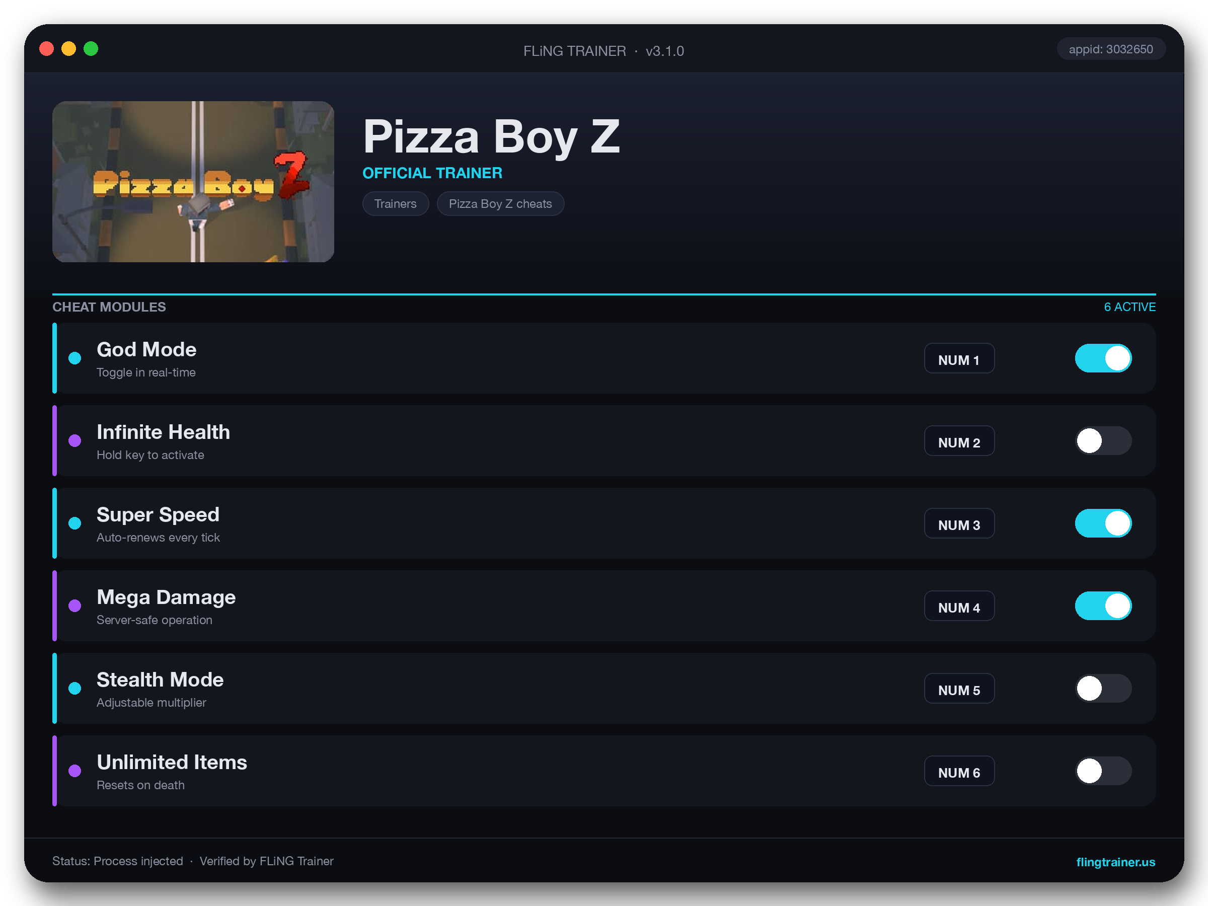 Pizza Boy Z Trainer interface