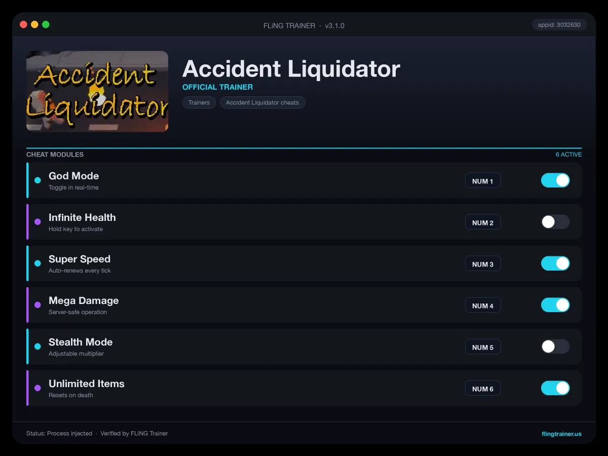 Accident Liquidator Trainer interface