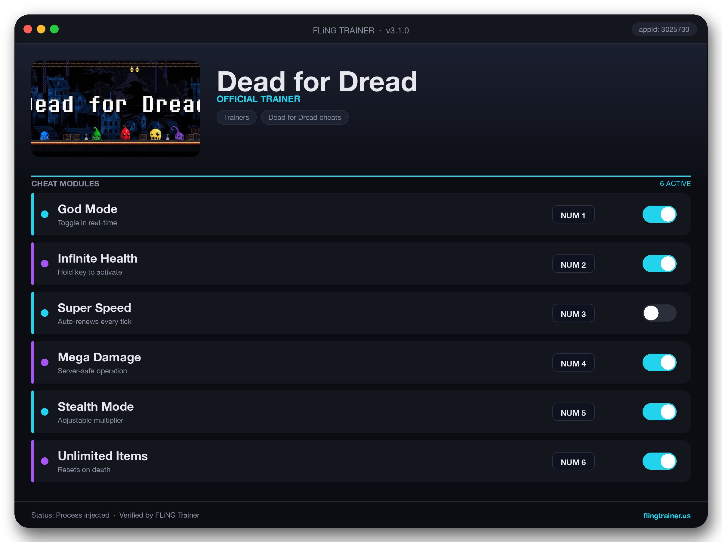 Dead for Dread Trainer interface