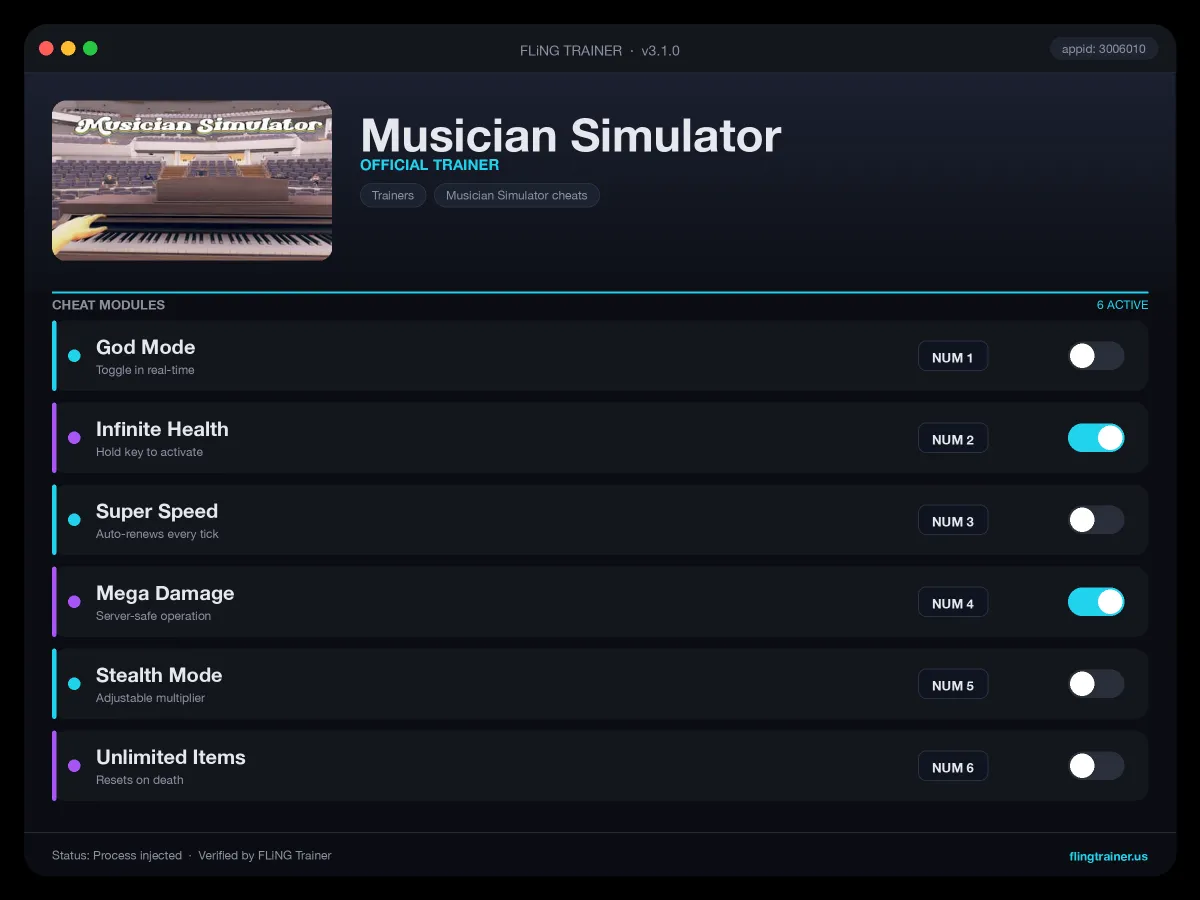 Musician Simulator Trainer interface