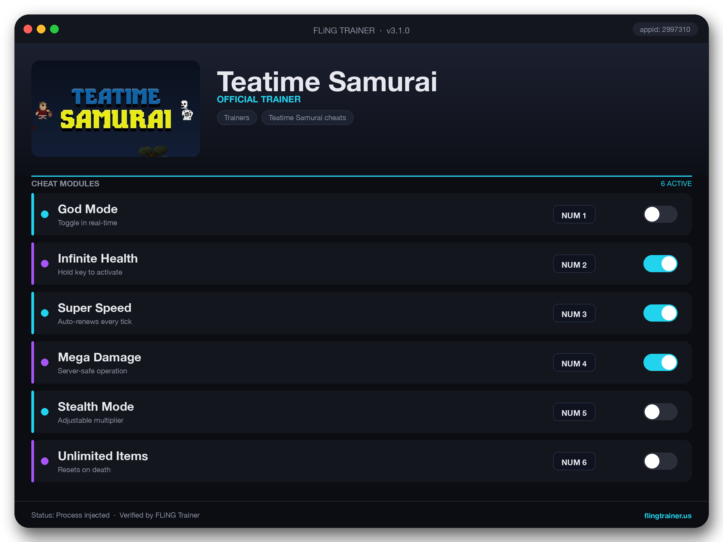 Teatime Samurai Trainer interface