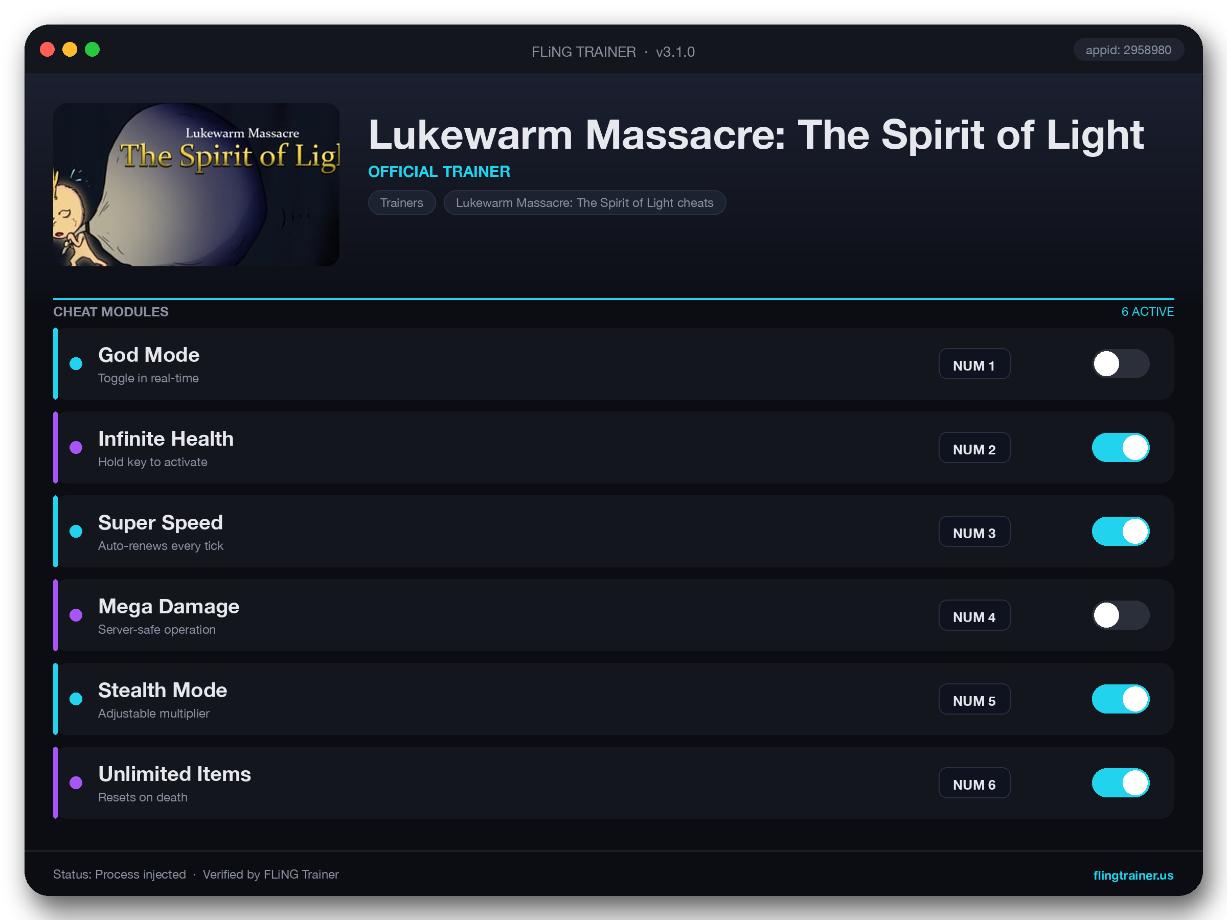 Lukewarm Massacre: The Spirit of Light Trainer interface