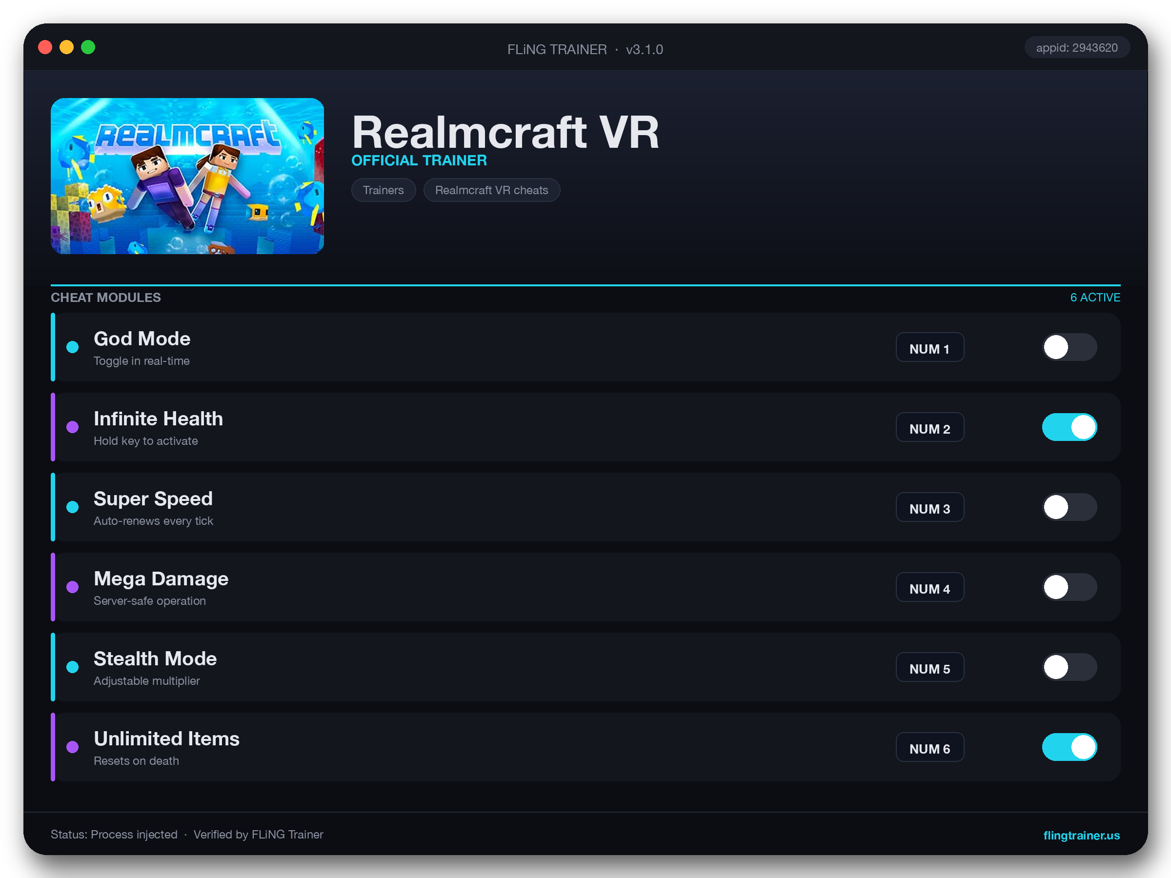 Realmcraft VR Trainer interface