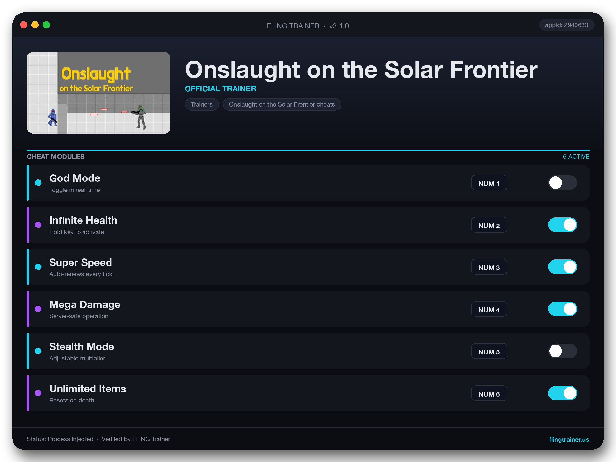 Onslaught on the Solar Frontier Trainer interface