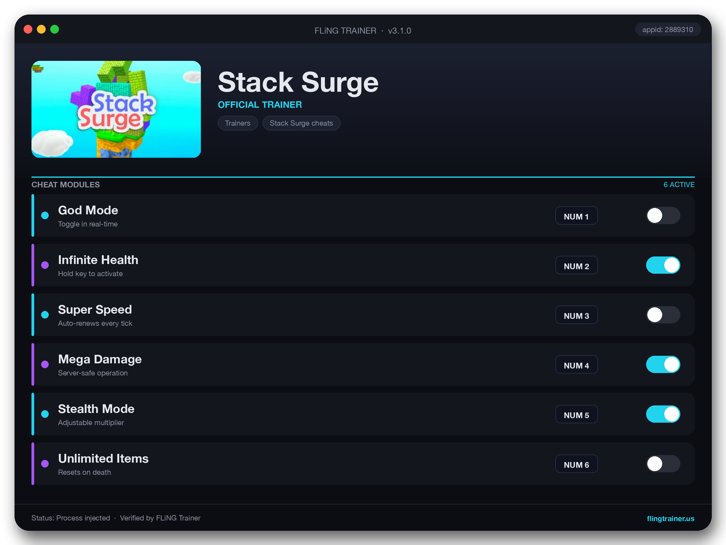 Stack Surge Trainer interface