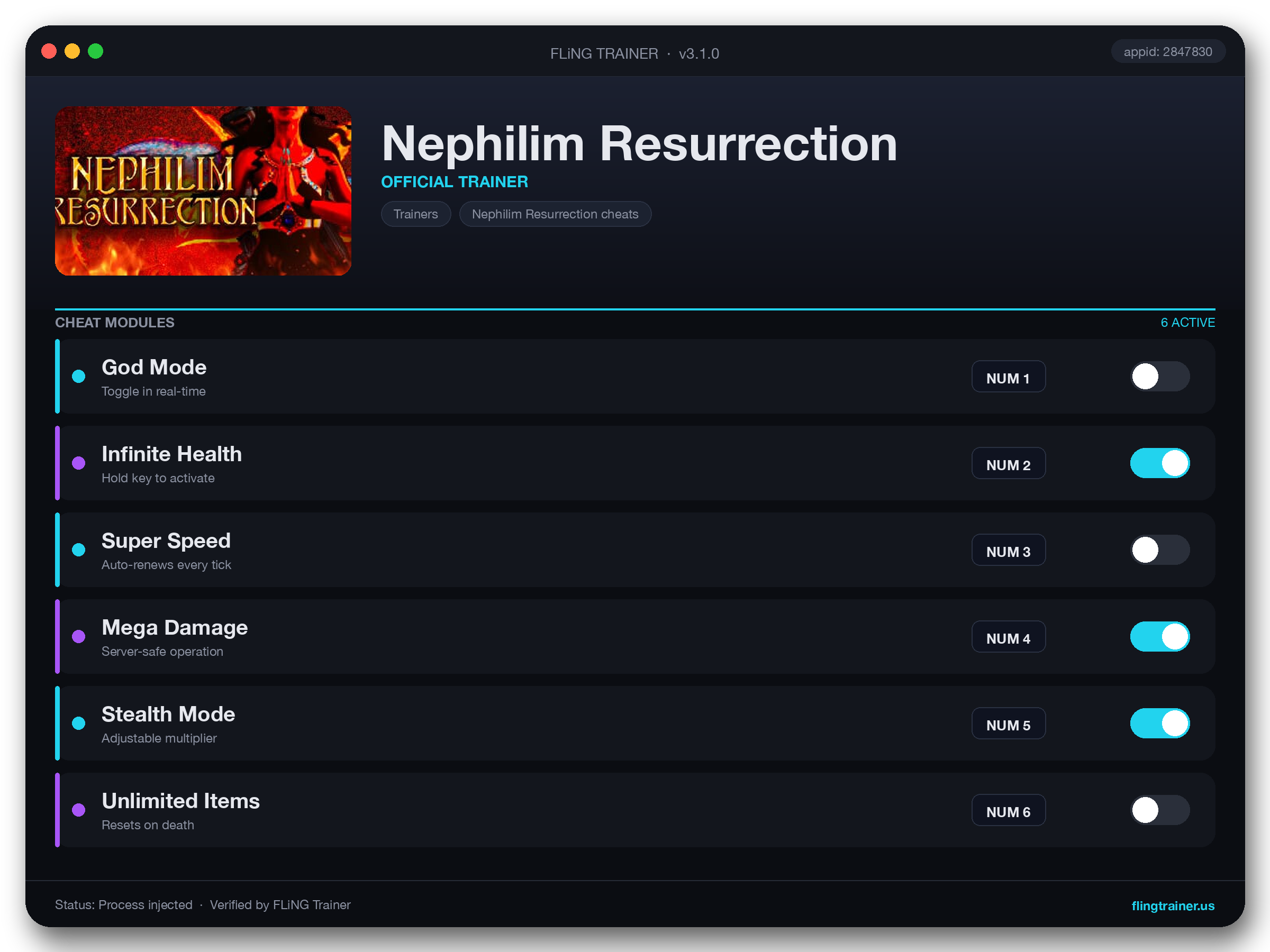 Nephilim Resurrection Trainer interface