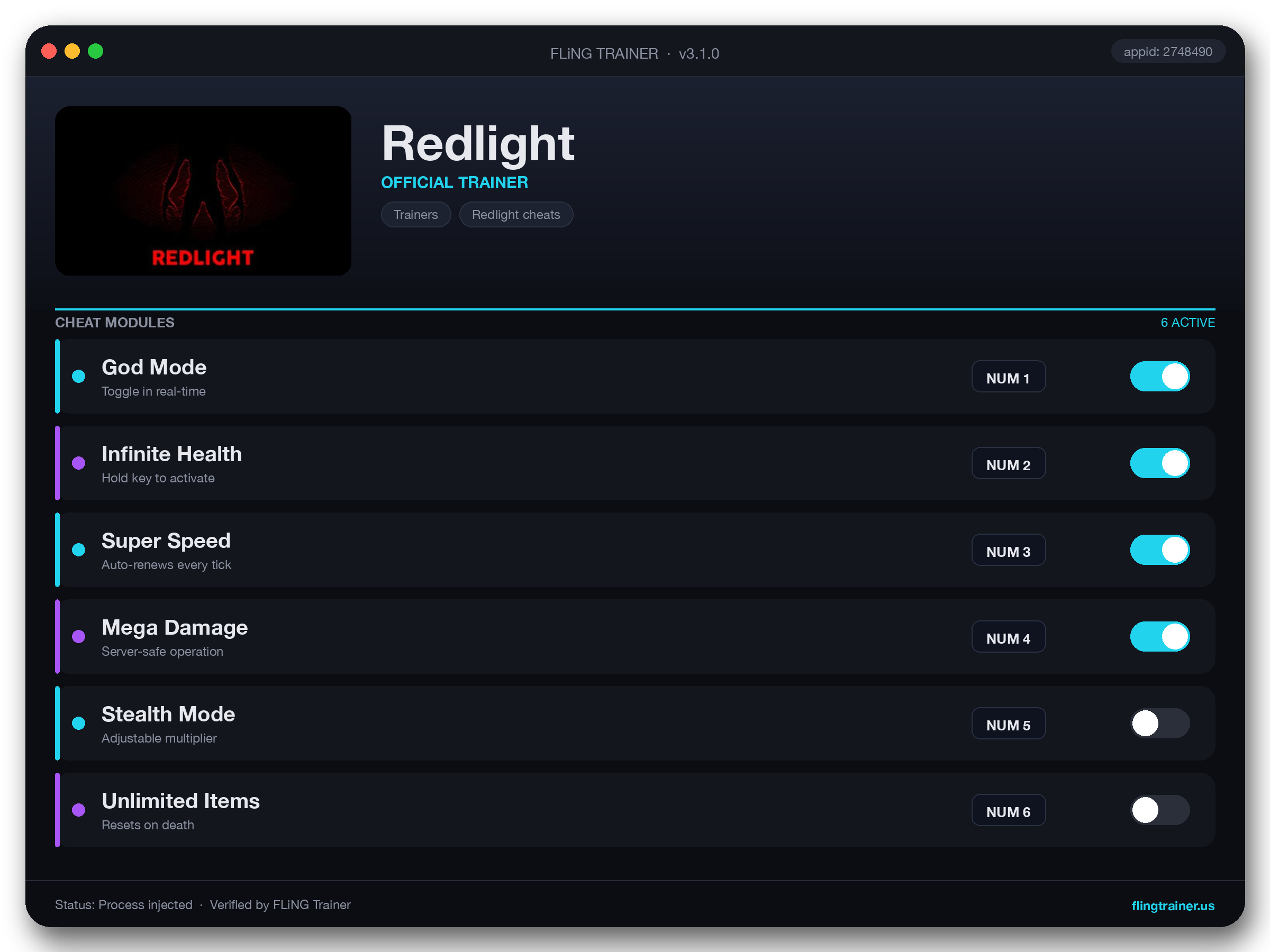 Redlight Trainer interface