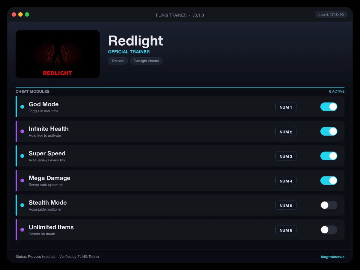 Redlight Trainer interface