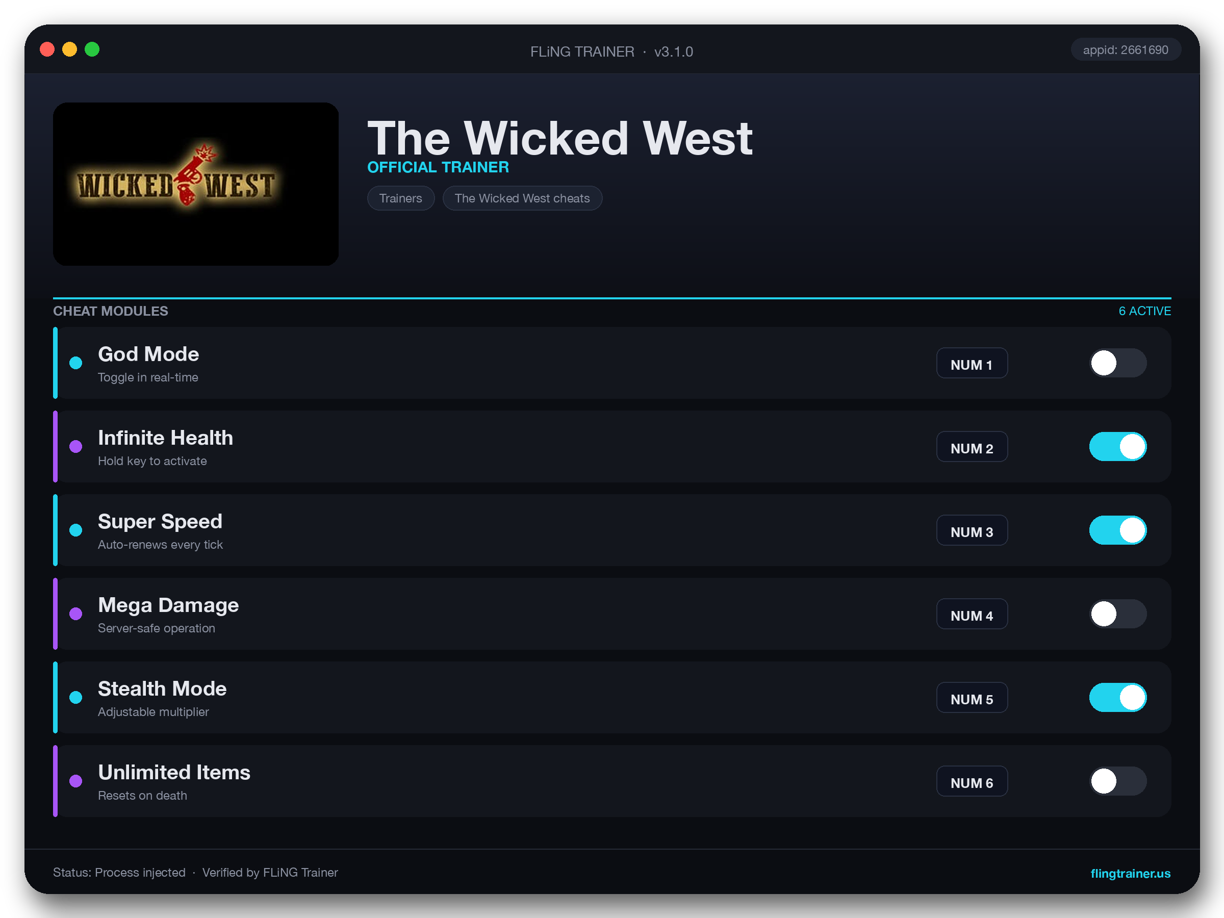 The Wicked West Trainer interface