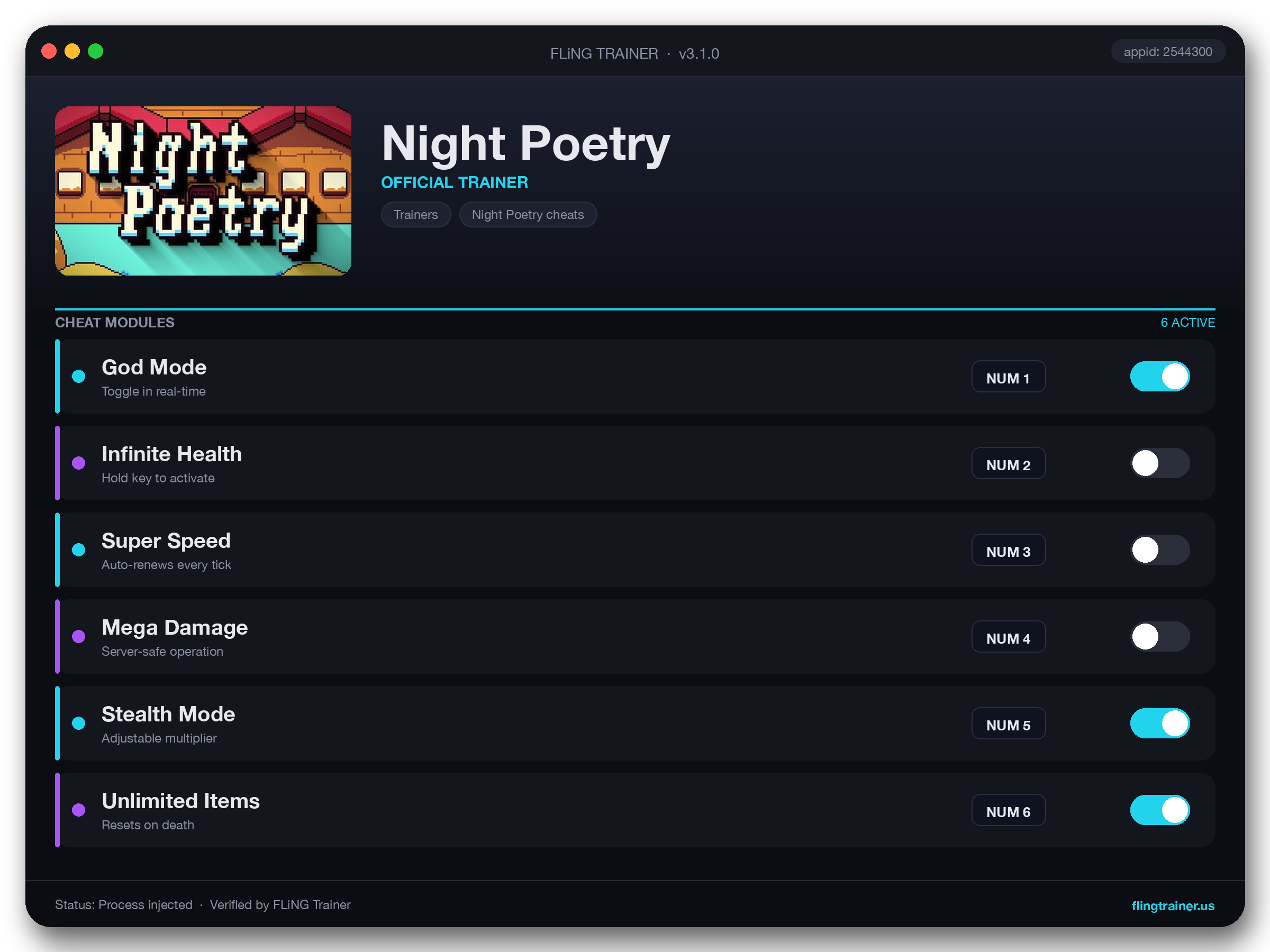 Night Poetry Trainer interface