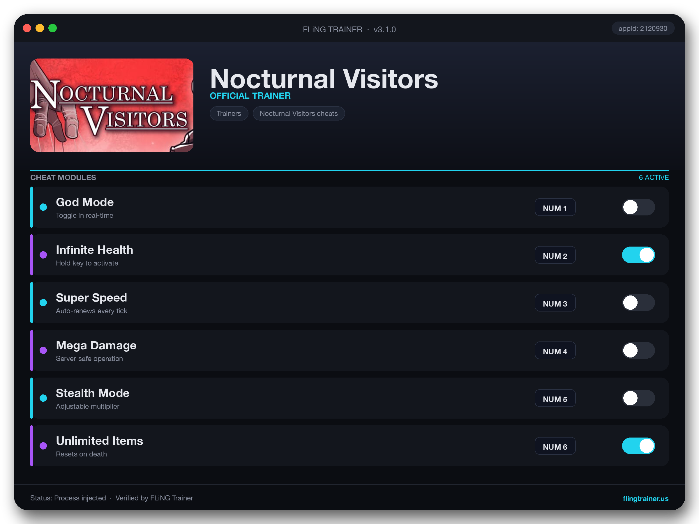 Nocturnal Visitors Trainer interface