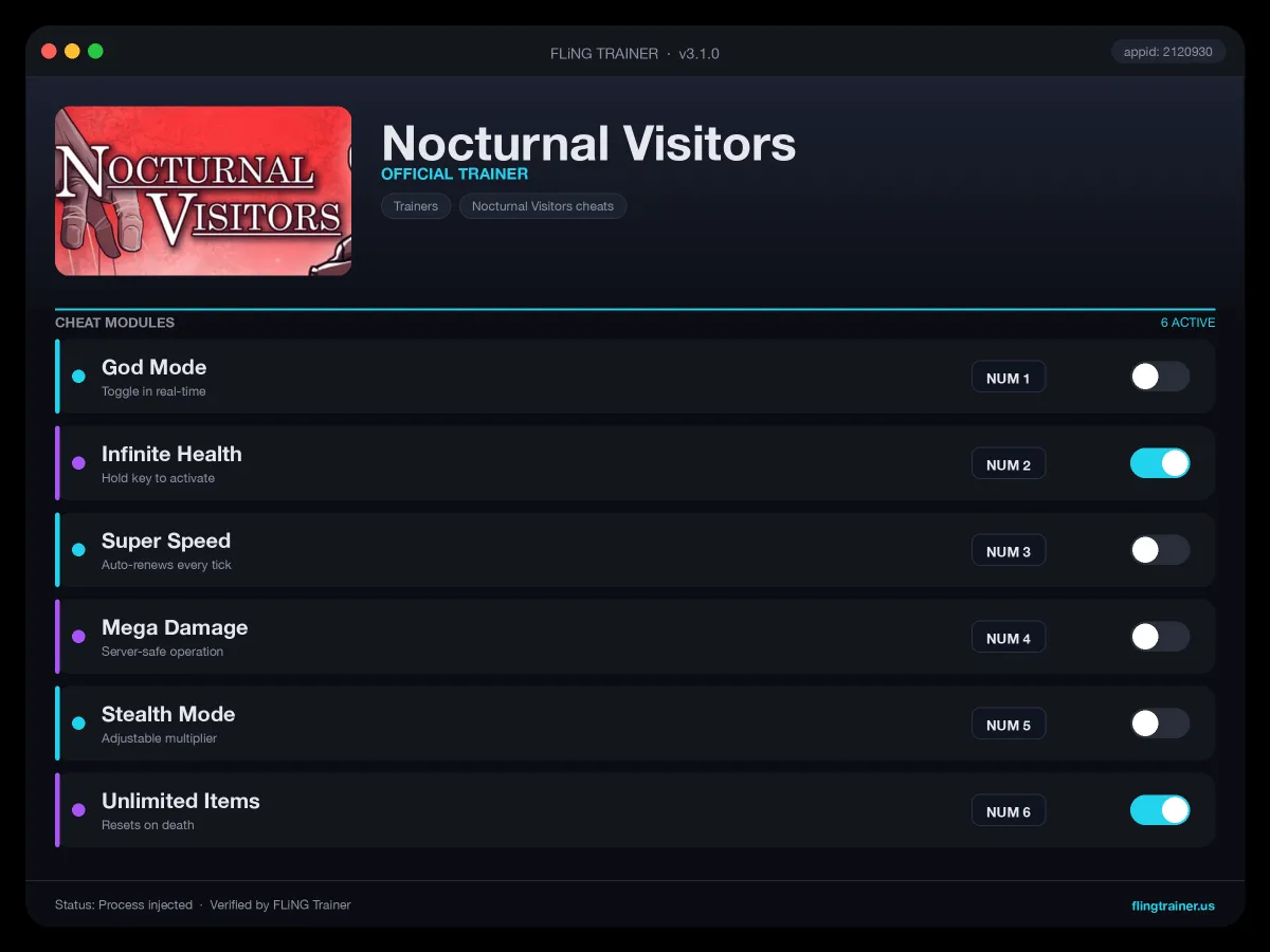 Nocturnal Visitors Trainer interface