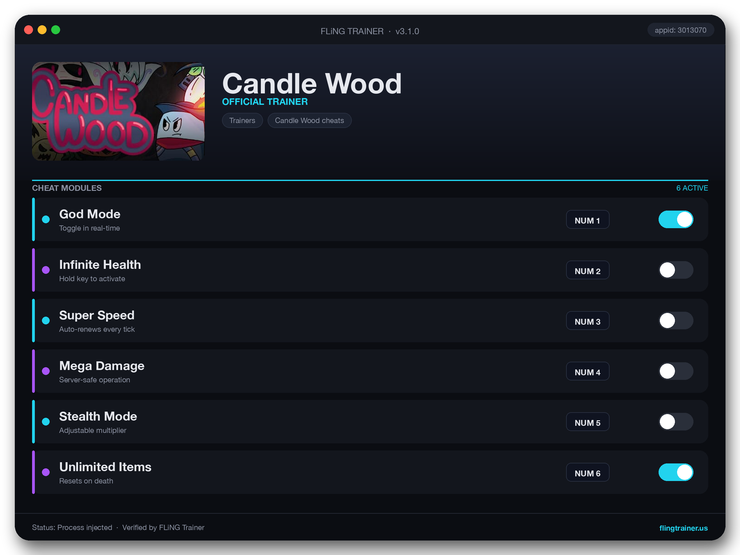 Candle Wood Trainer interface