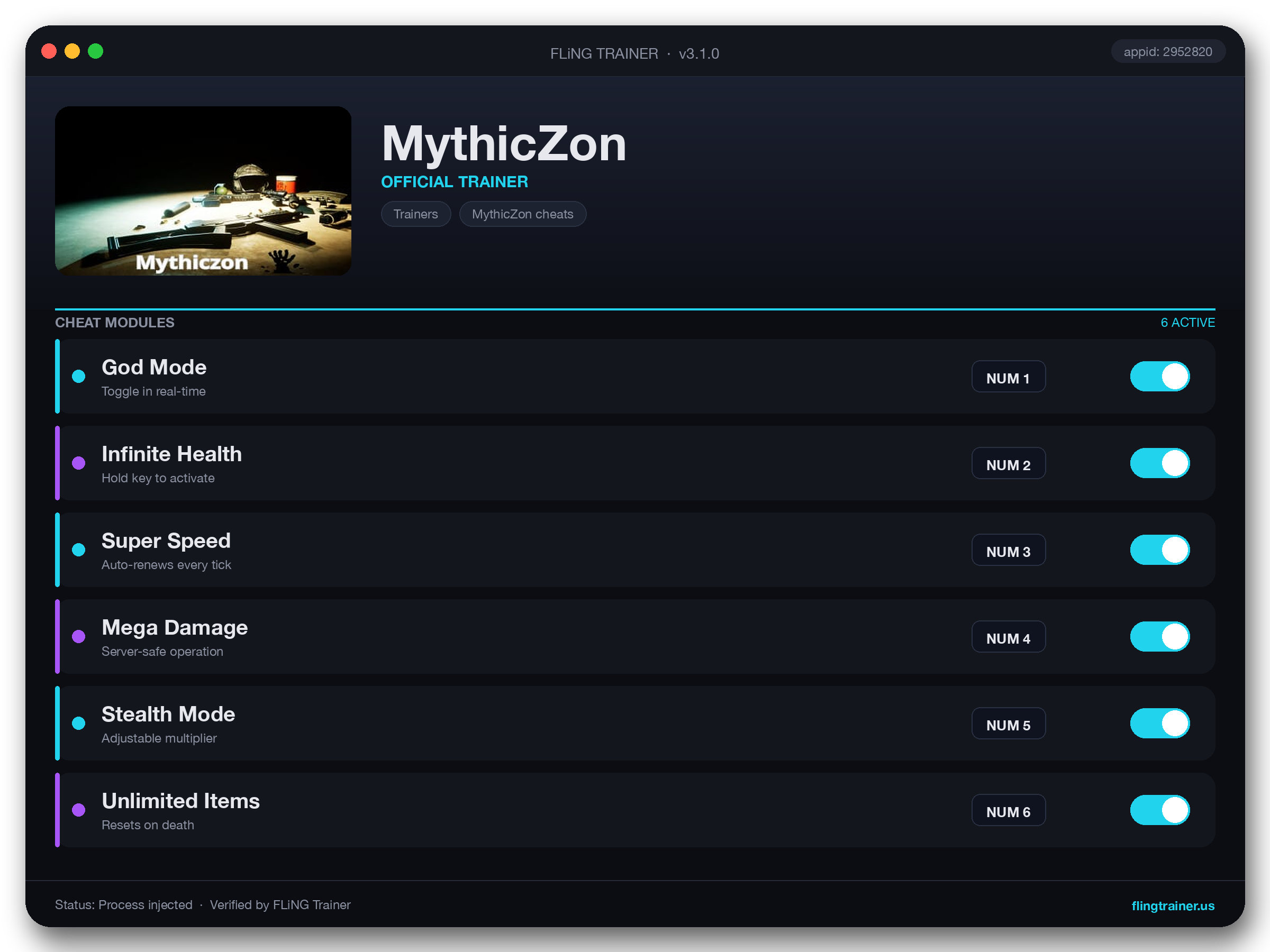 MythicZon Trainer interface