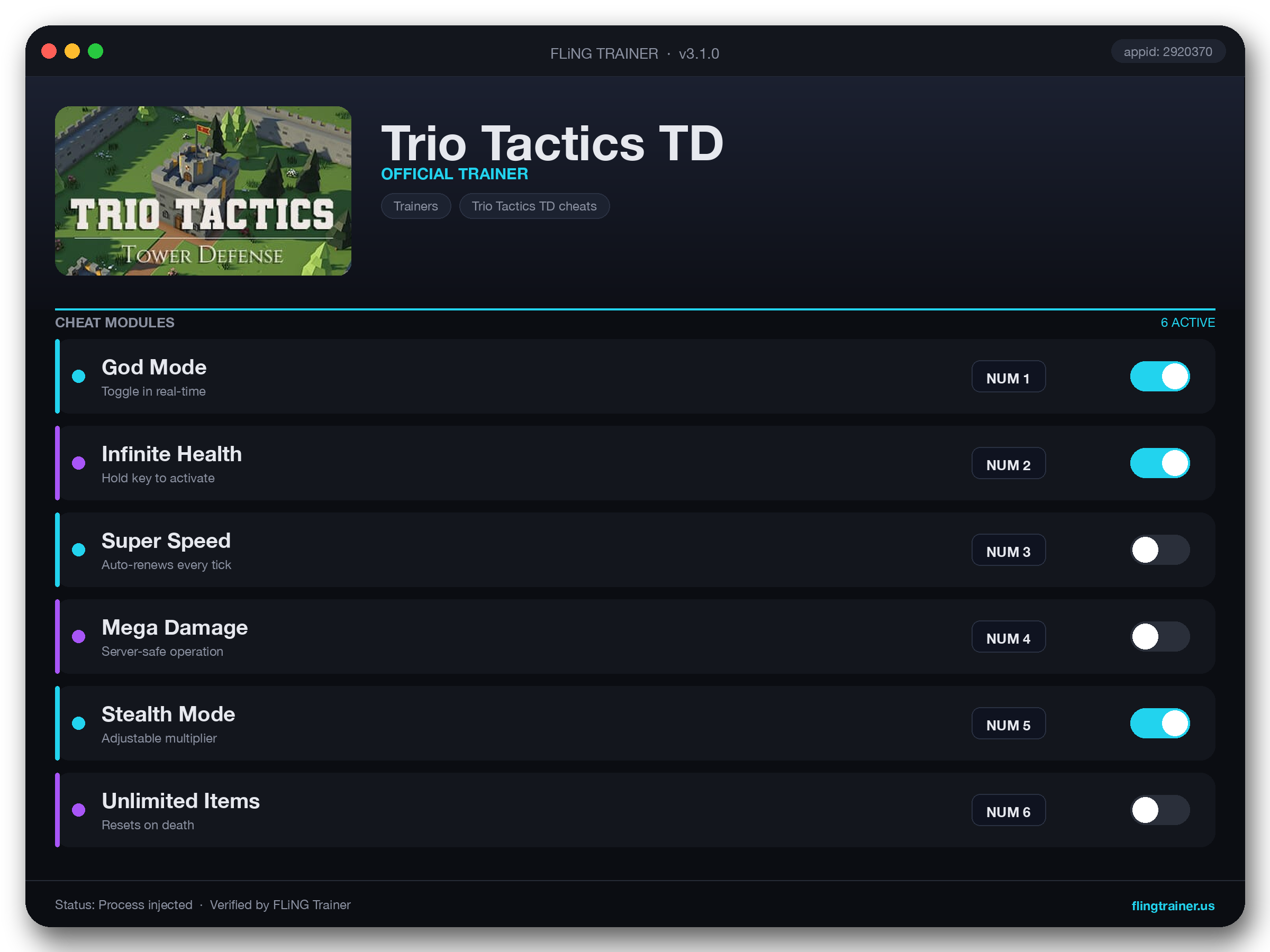 Trio Tactics TD Trainer interface