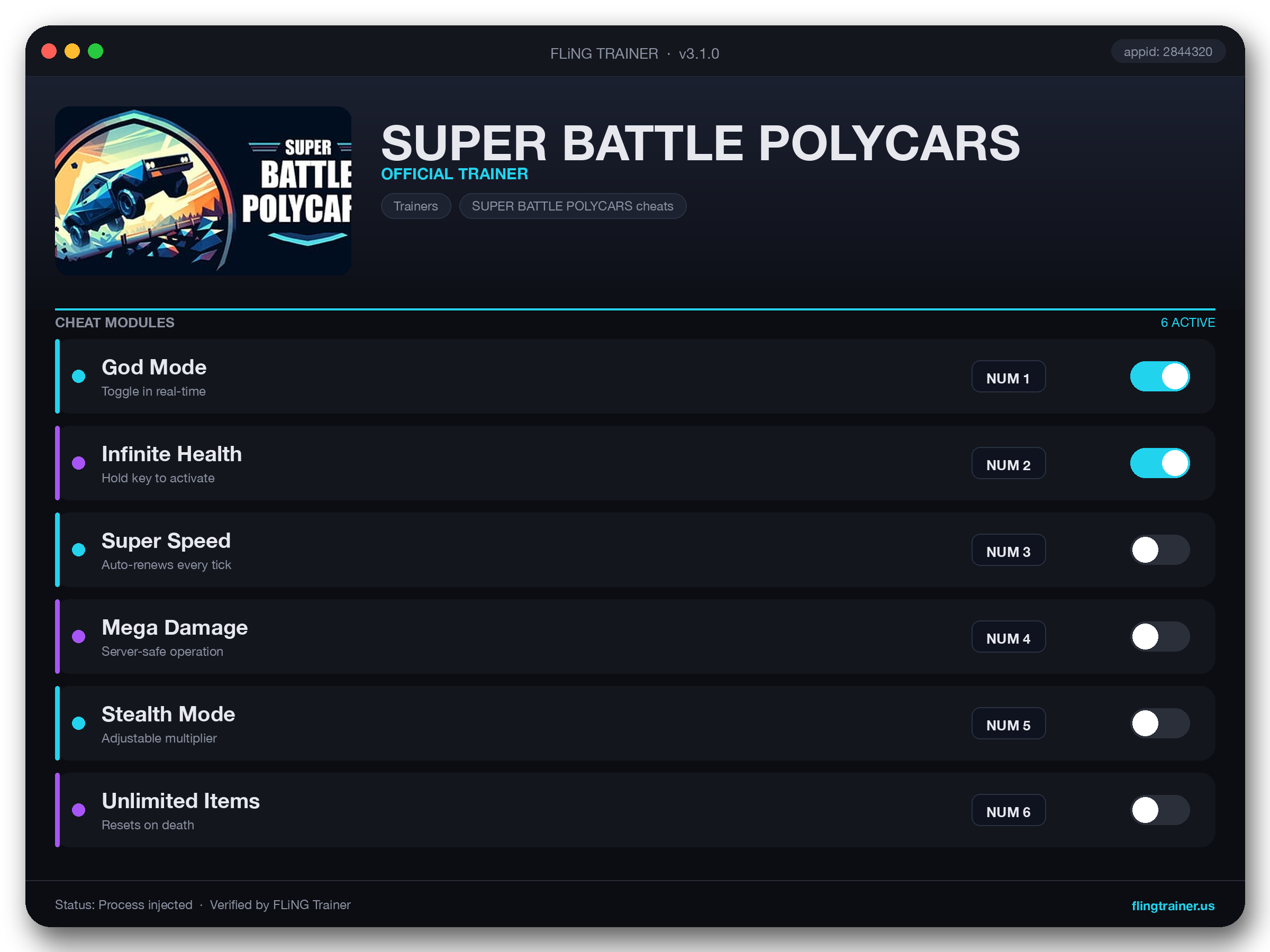 SUPER BATTLE POLYCARS Trainer interface