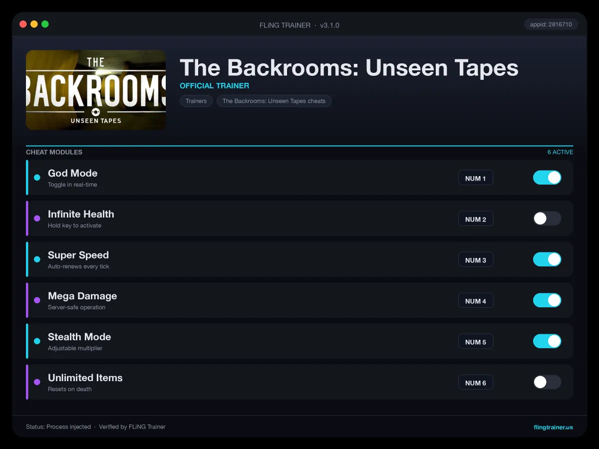 The Backrooms: Unseen Tapes Trainer interface
