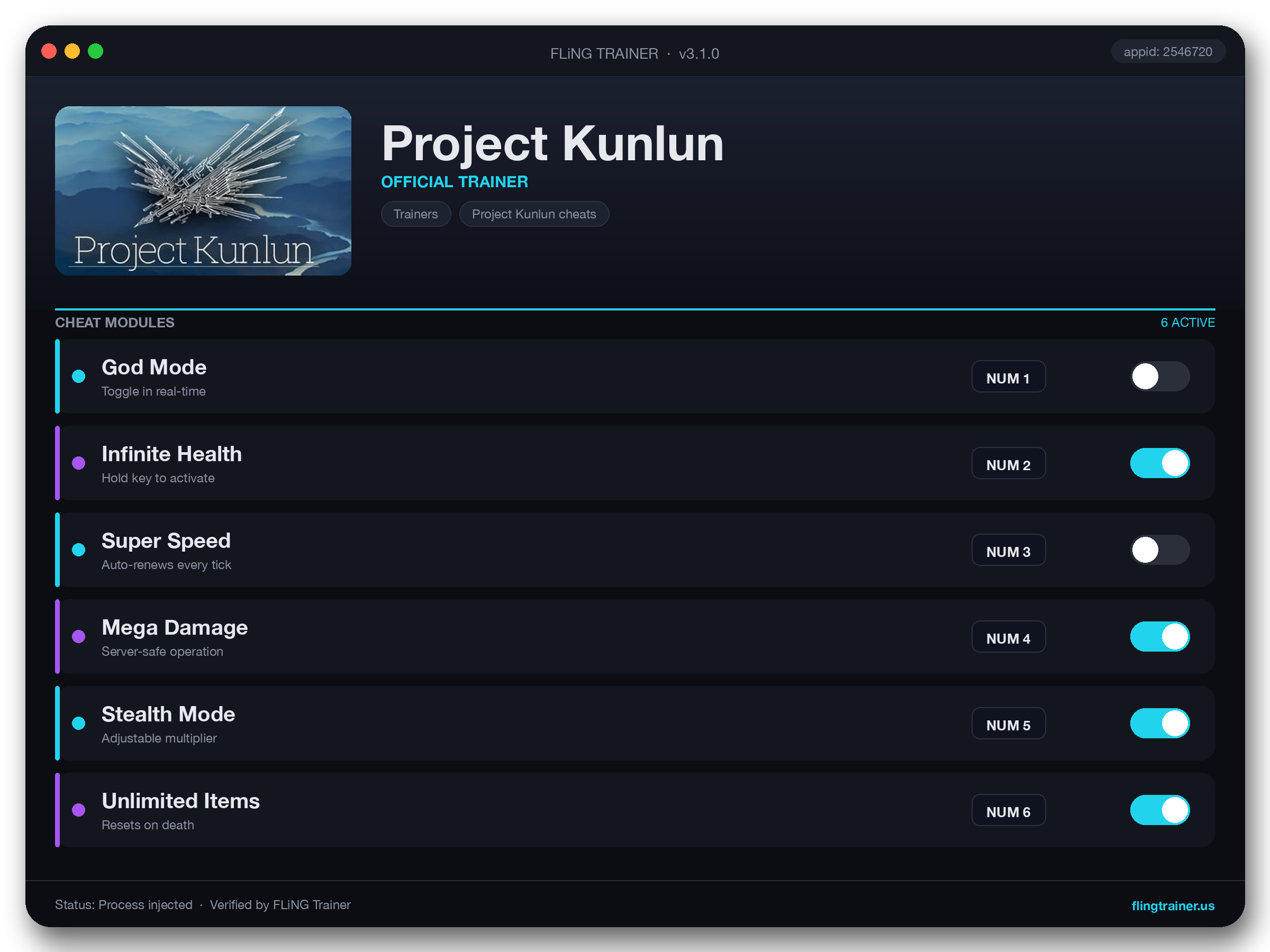 Project Kunlun Trainer interface