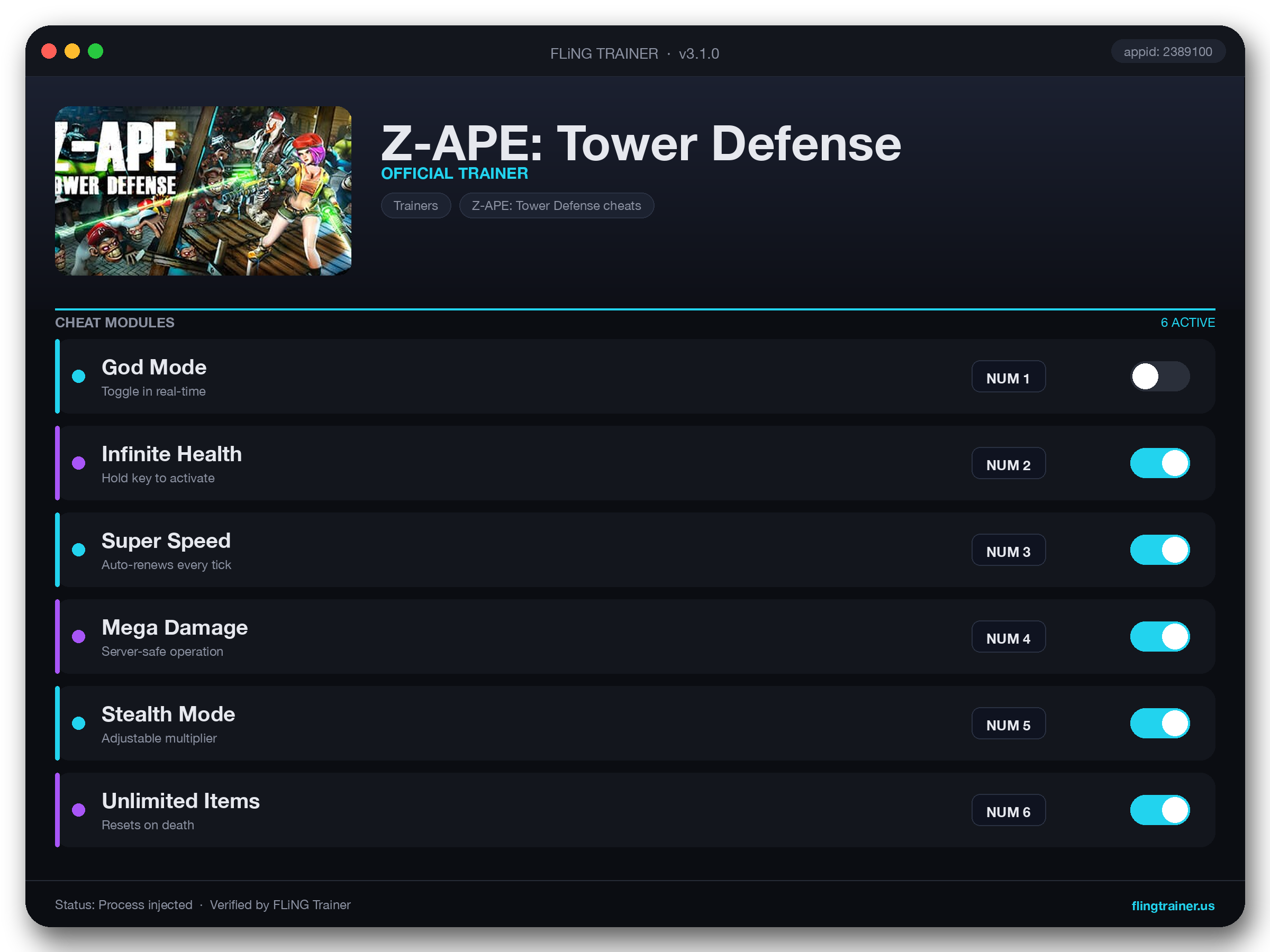 Z-APE: Tower Defense Trainer interface