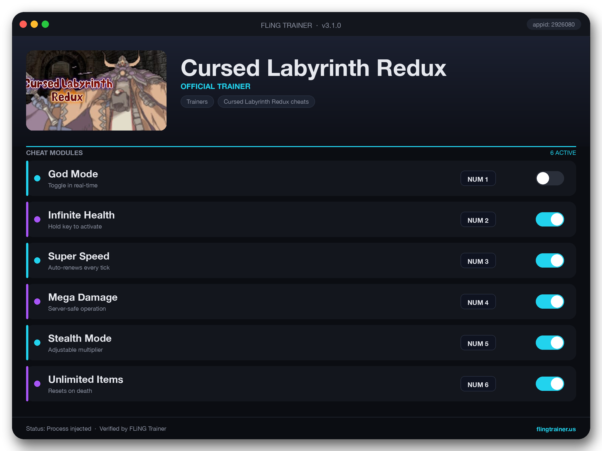Cursed Labyrinth Redux Trainer interface