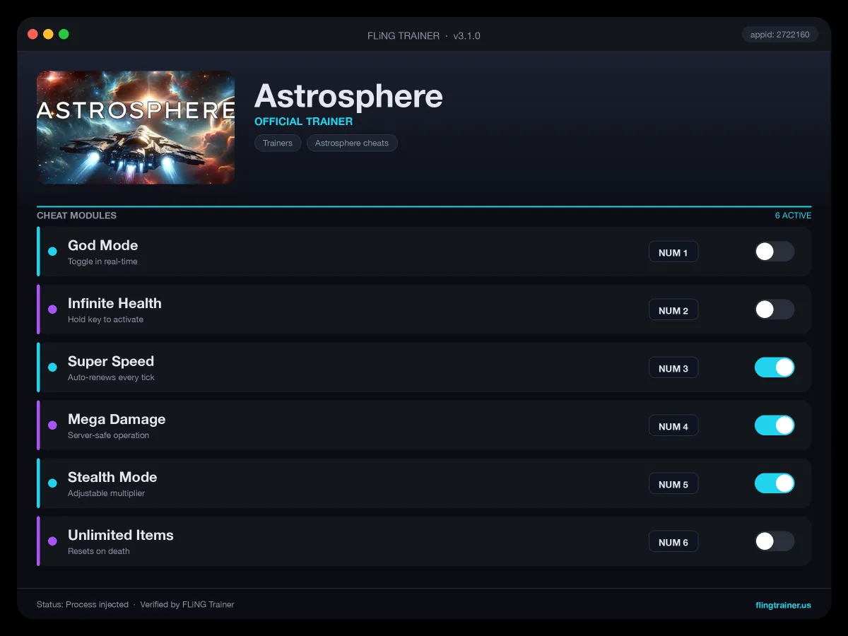 Astrosphere Trainer interface