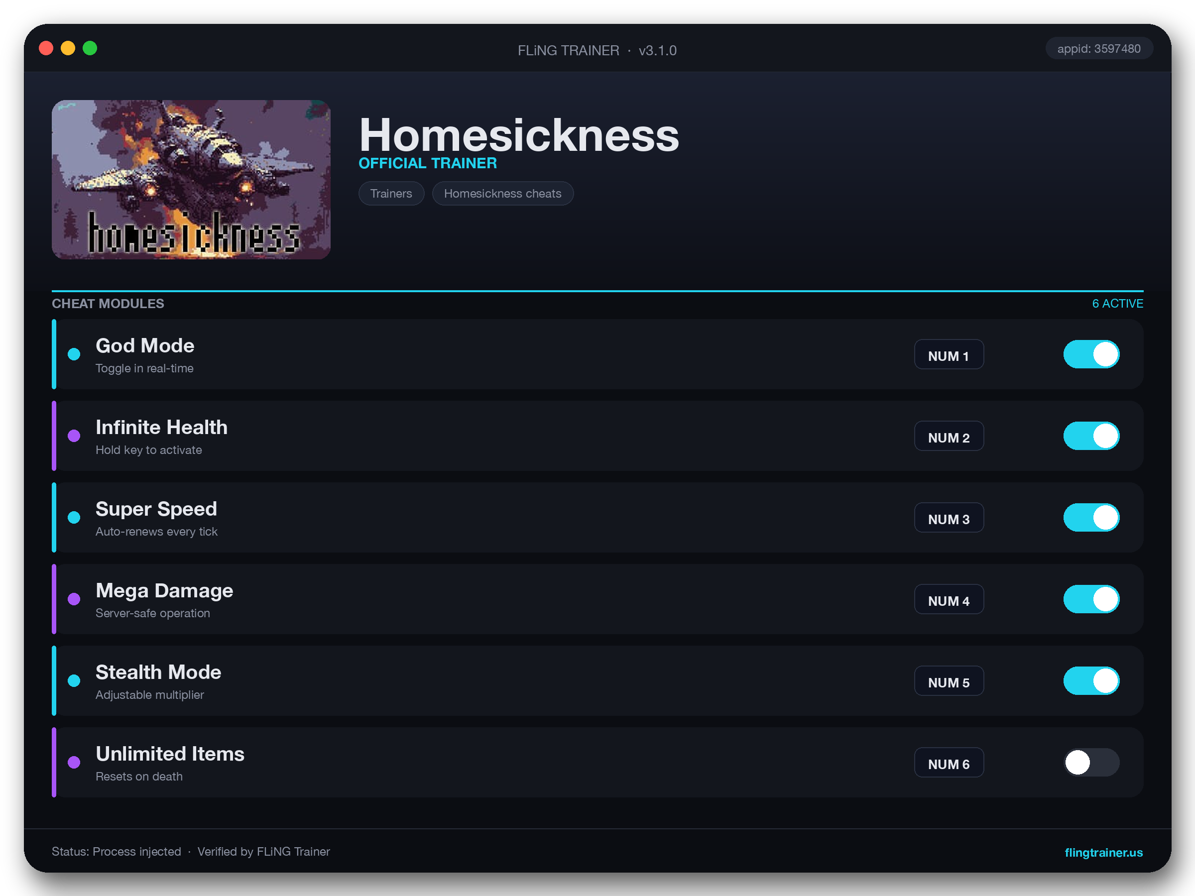 Homesickness Trainer interface