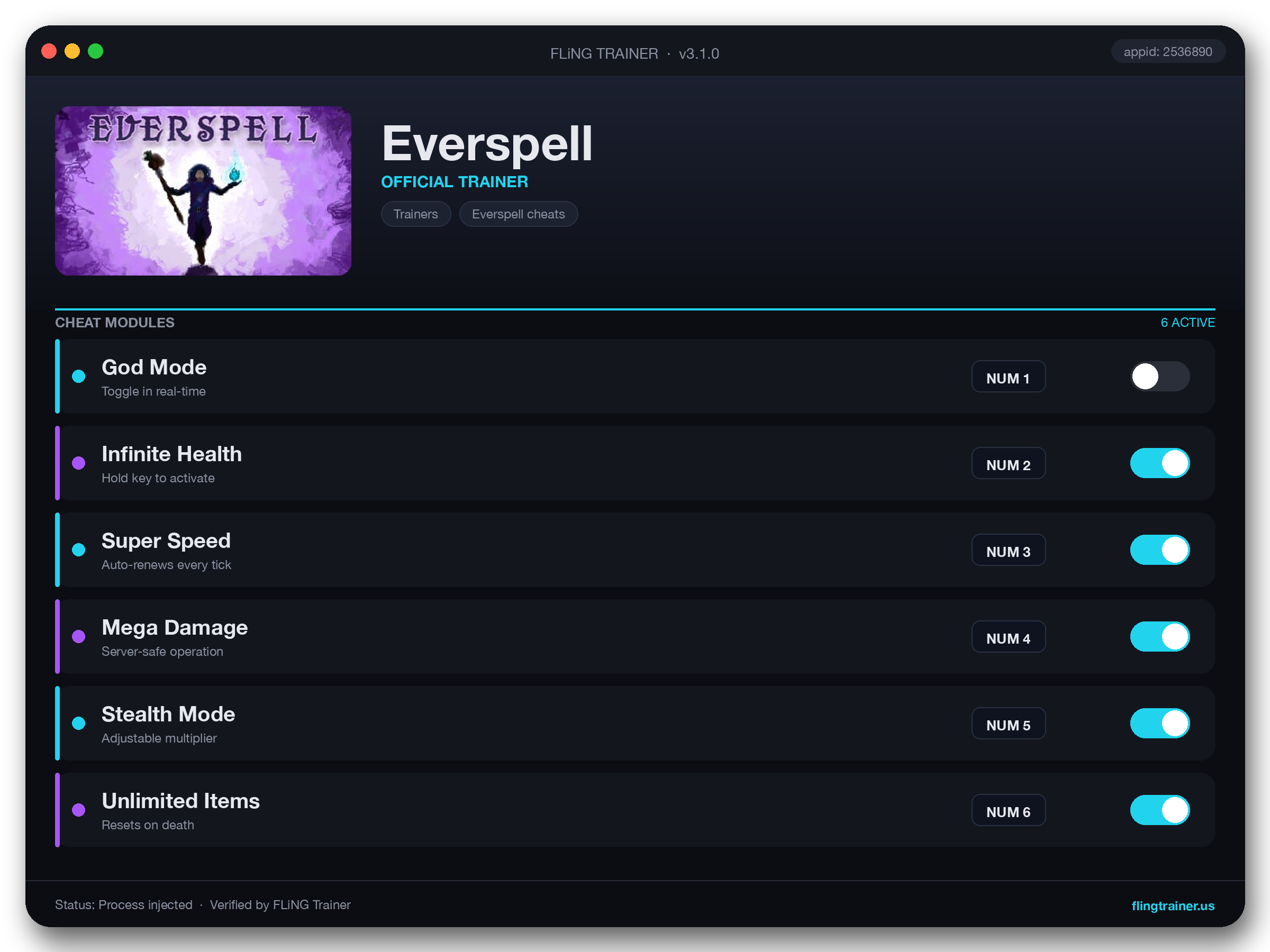 Everspell Trainer interface