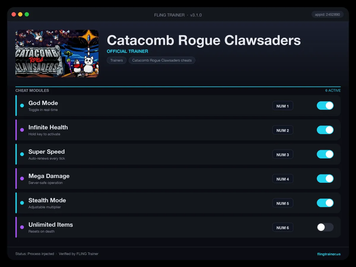 Catacomb Rogue Clawsaders Trainer interface