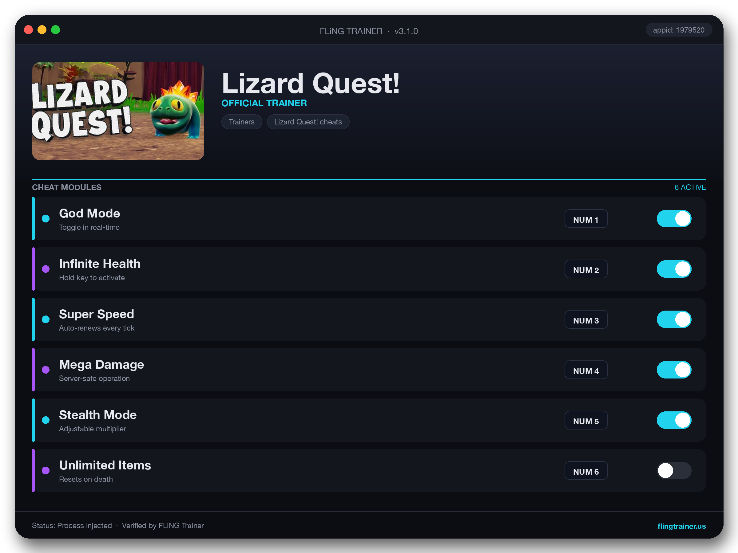 Lizard Quest! Trainer interface