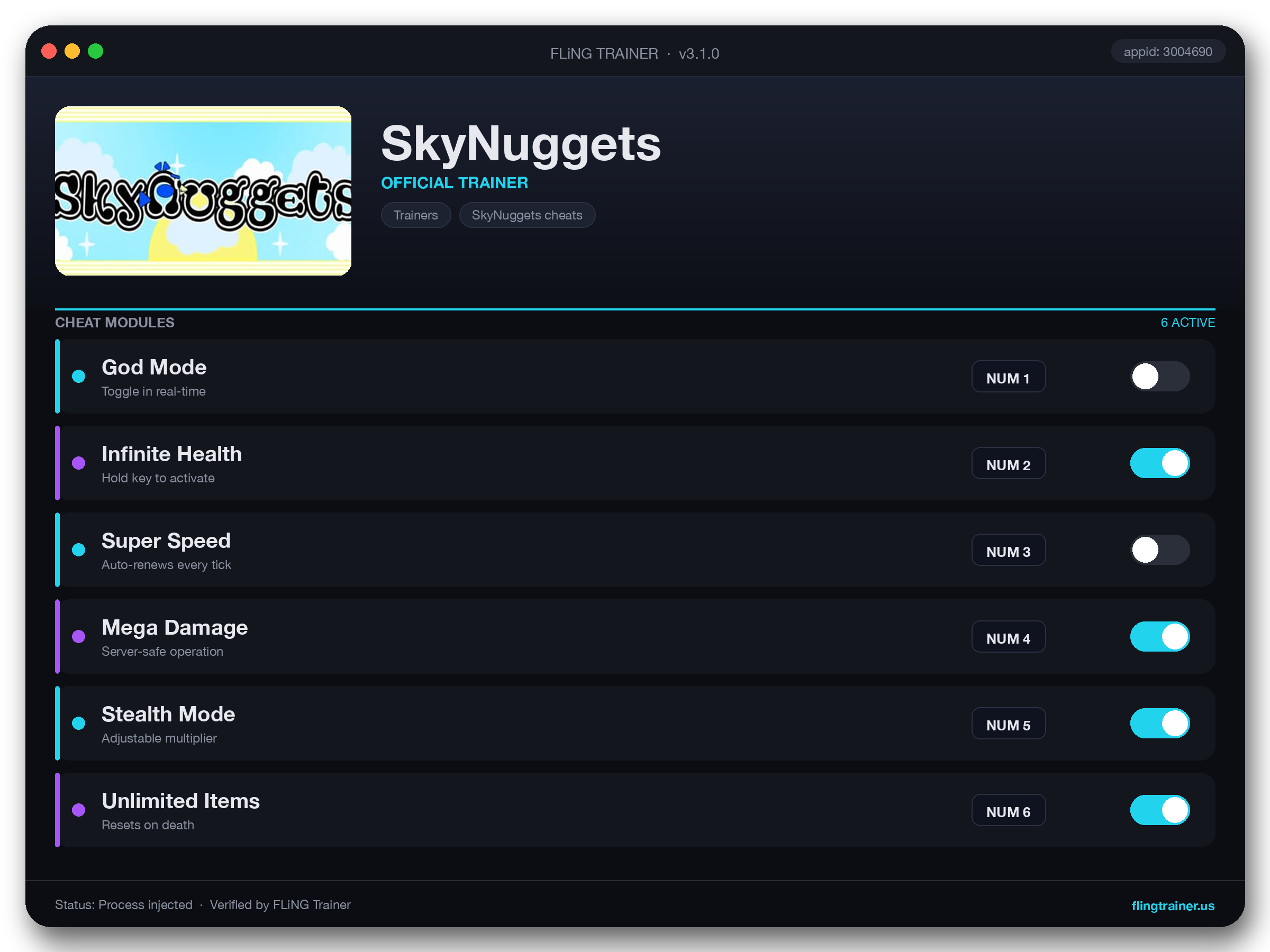 SkyNuggets Trainer interface