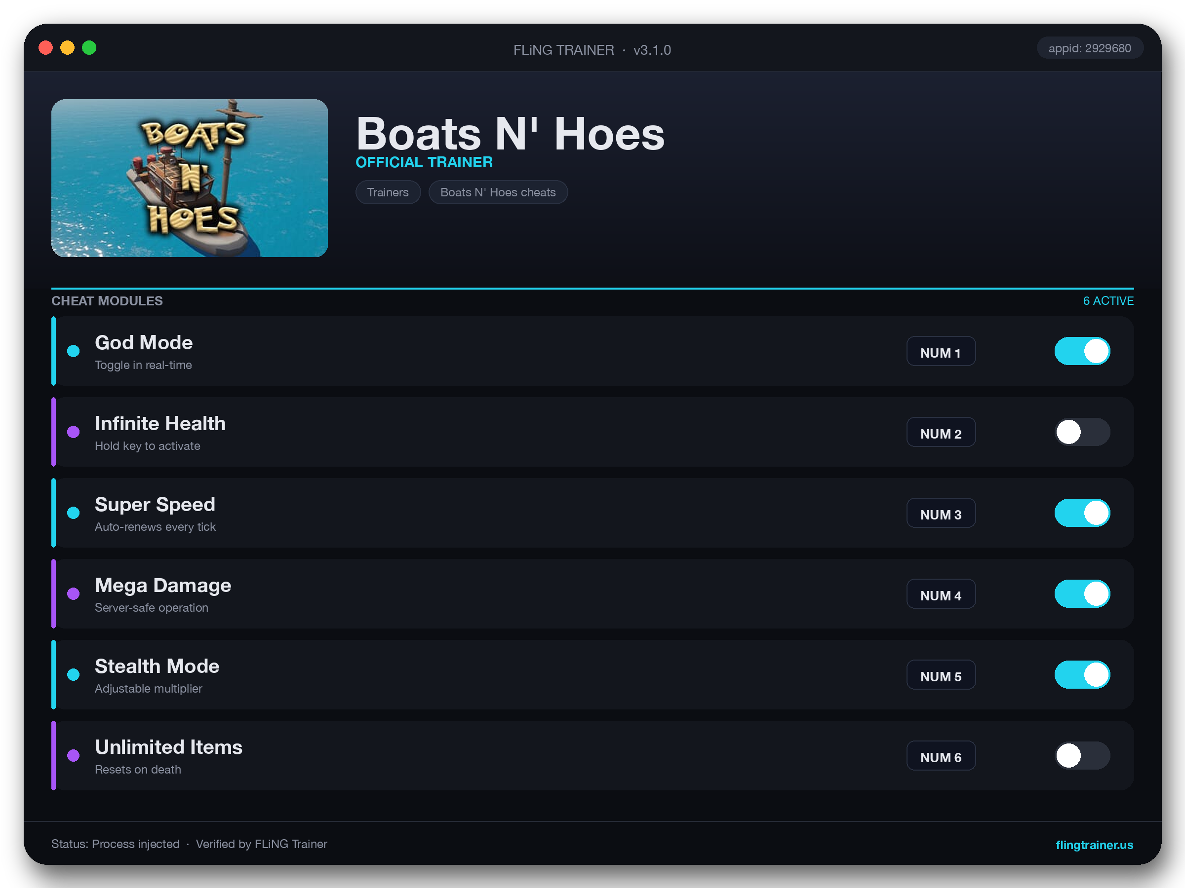 Boats N' Hoes Trainer interface