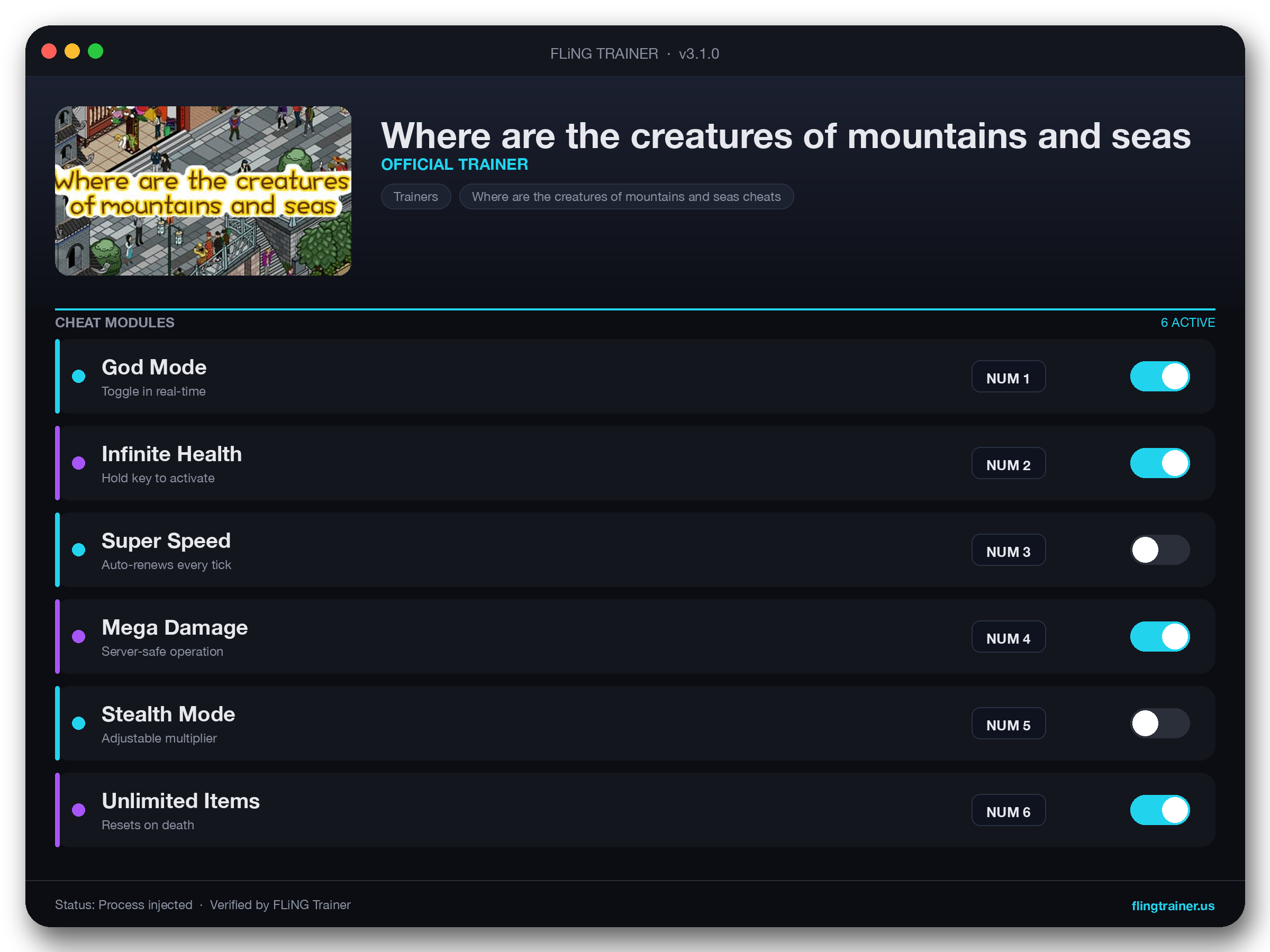 Where are the creatures of mountains and seas Trainer interface