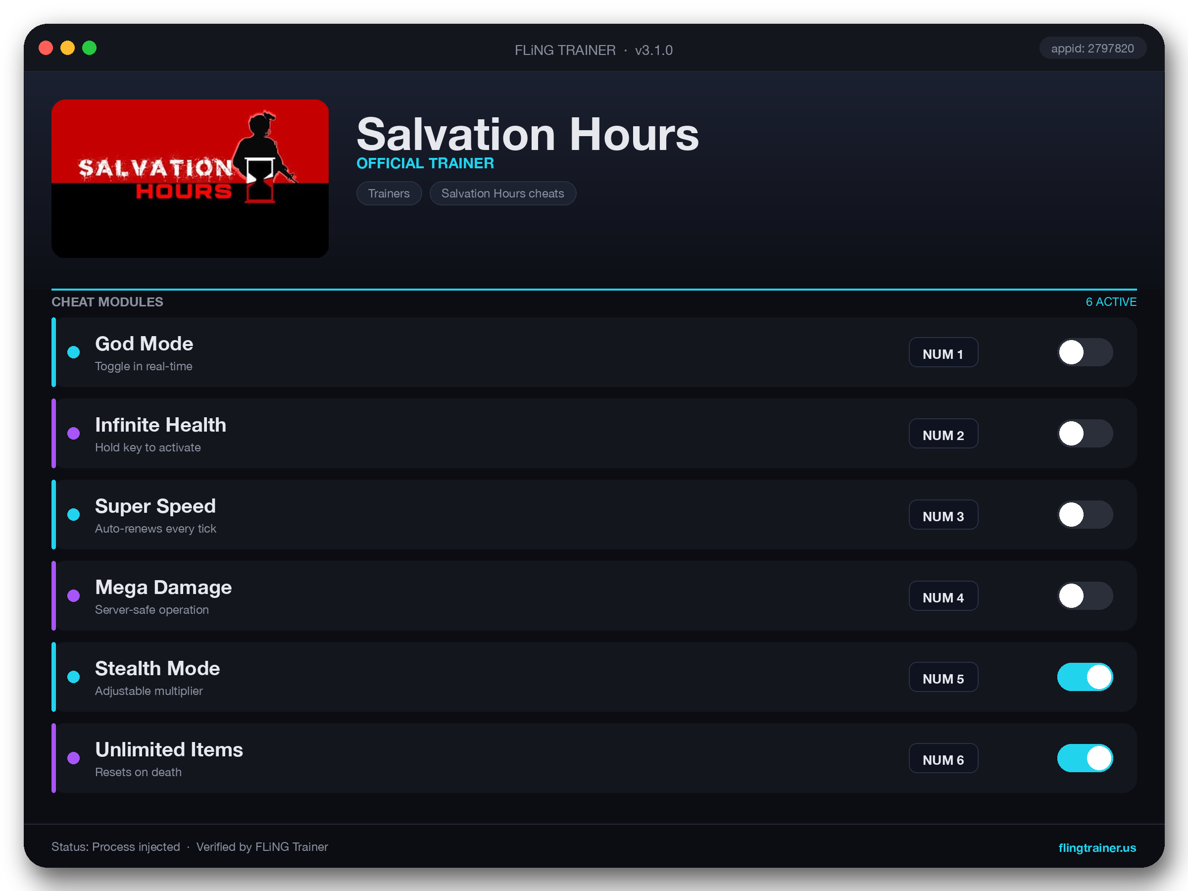 Salvation Hours Trainer interface