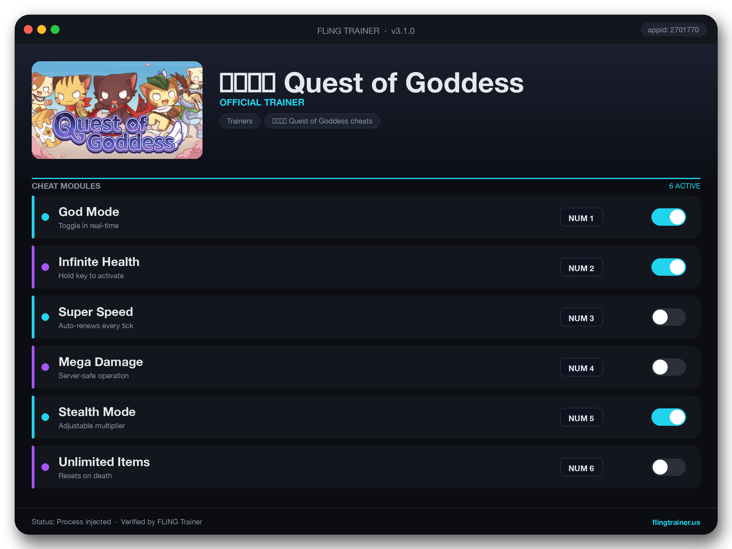 女神試煉 Quest of Goddess Trainer interface