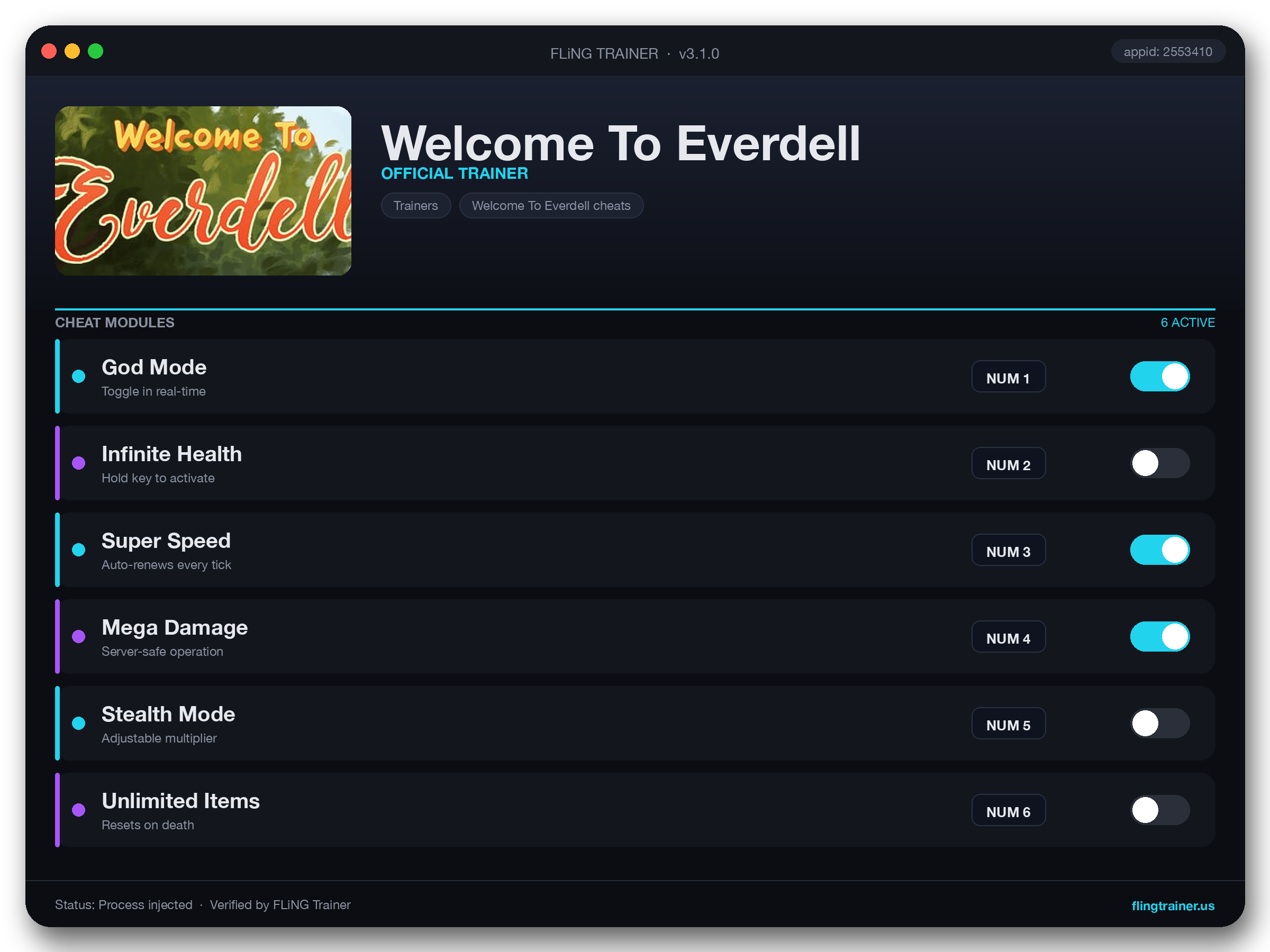Welcome To Everdell Trainer interface
