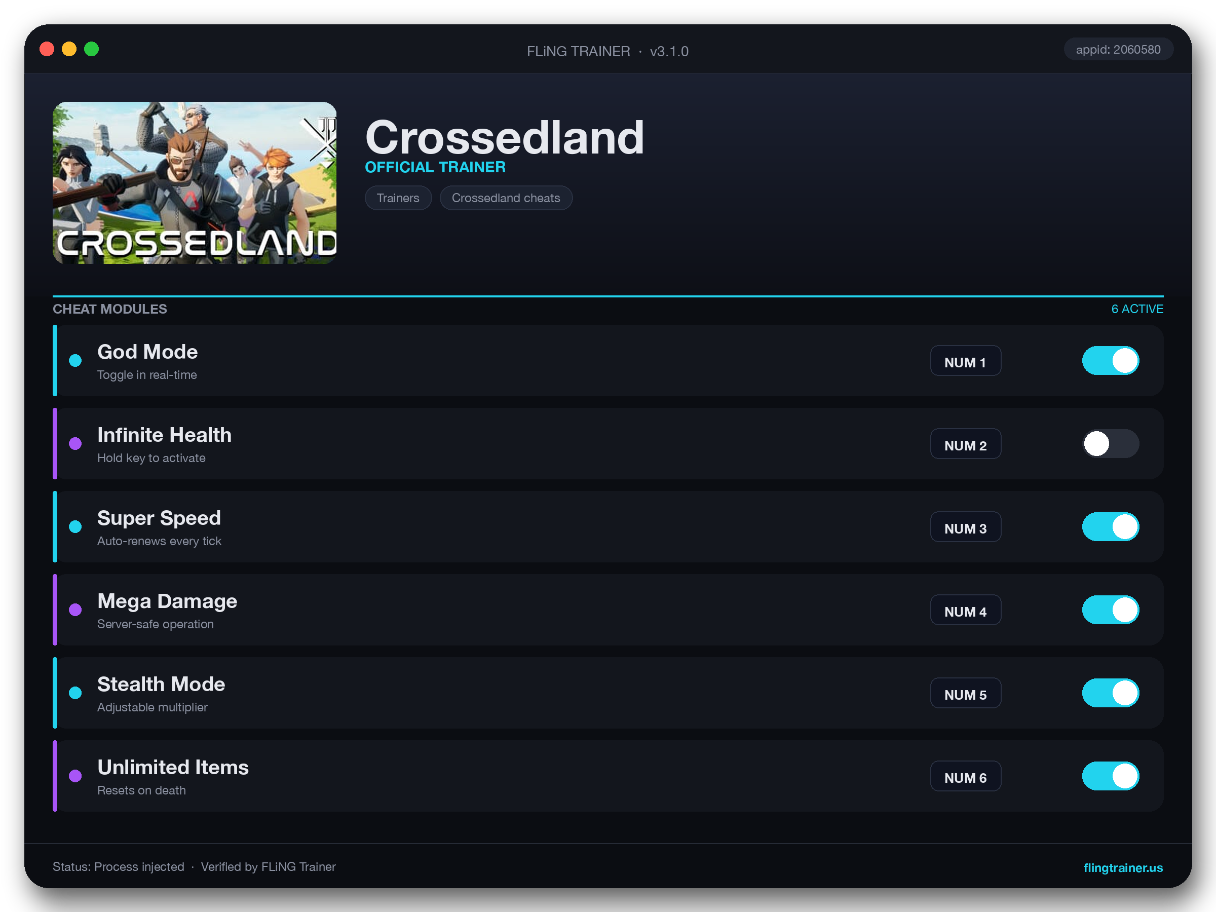 Crossedland Trainer interface