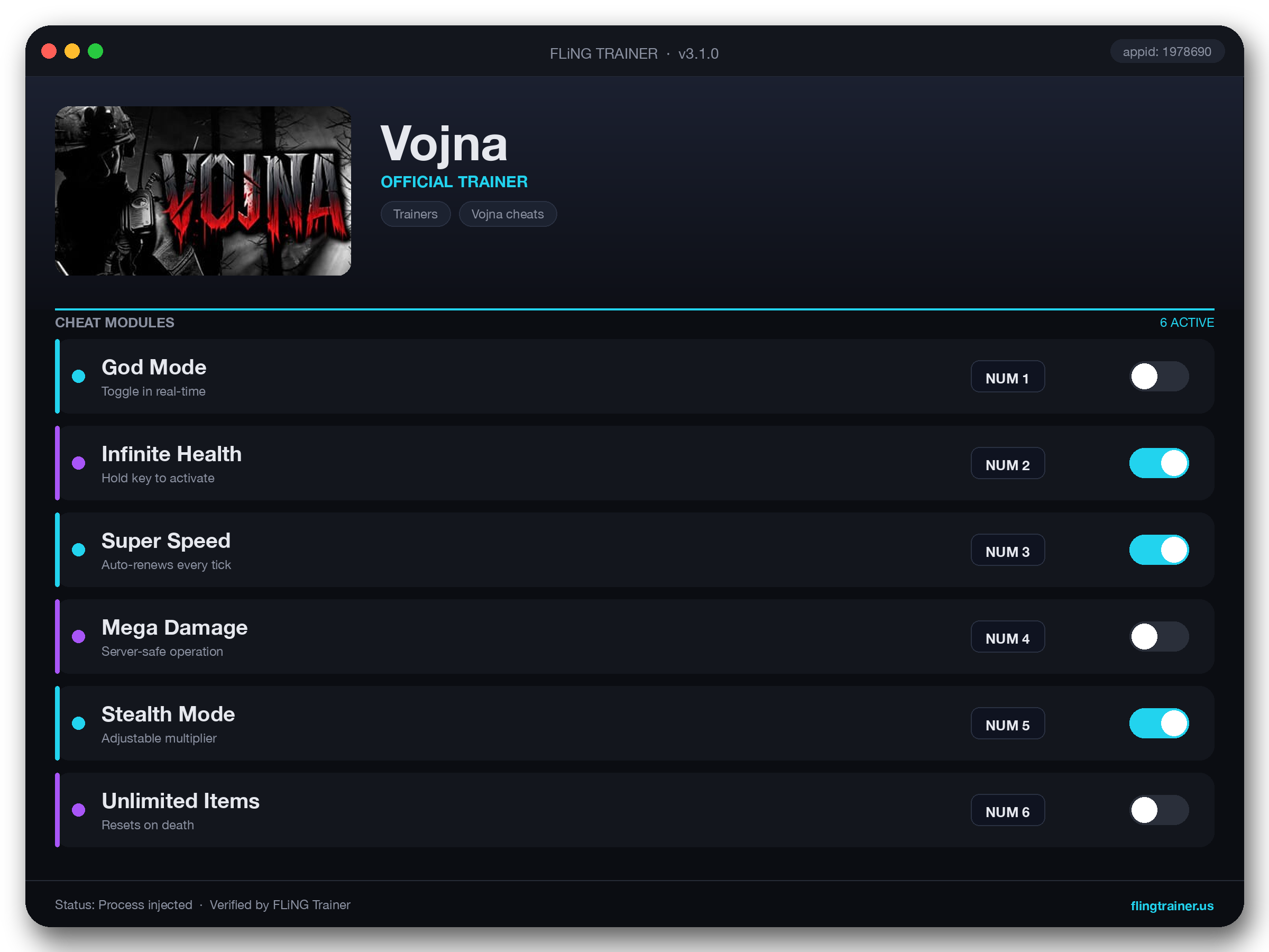 Vojna Trainer interface