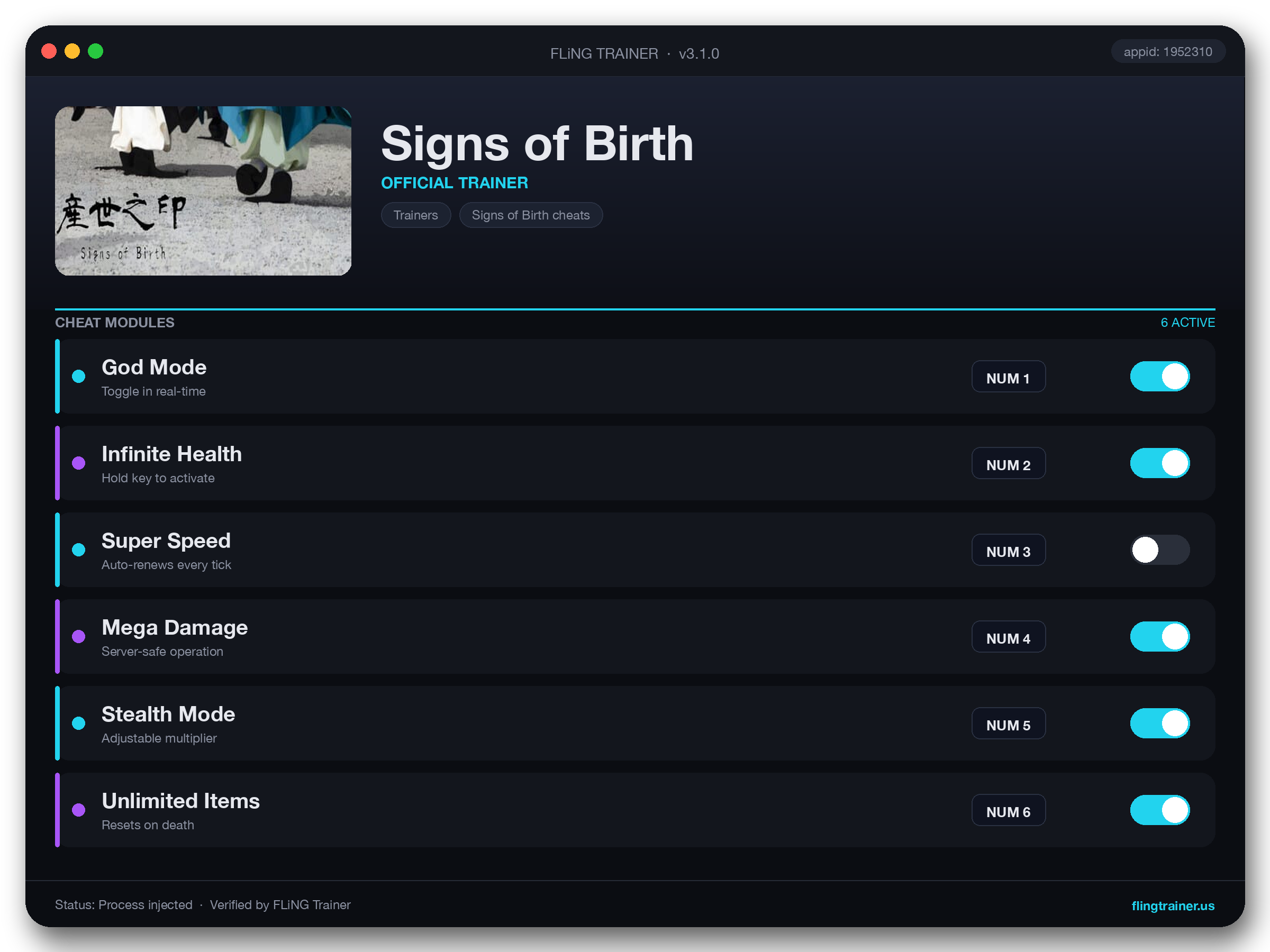 Signs of Birth Trainer interface