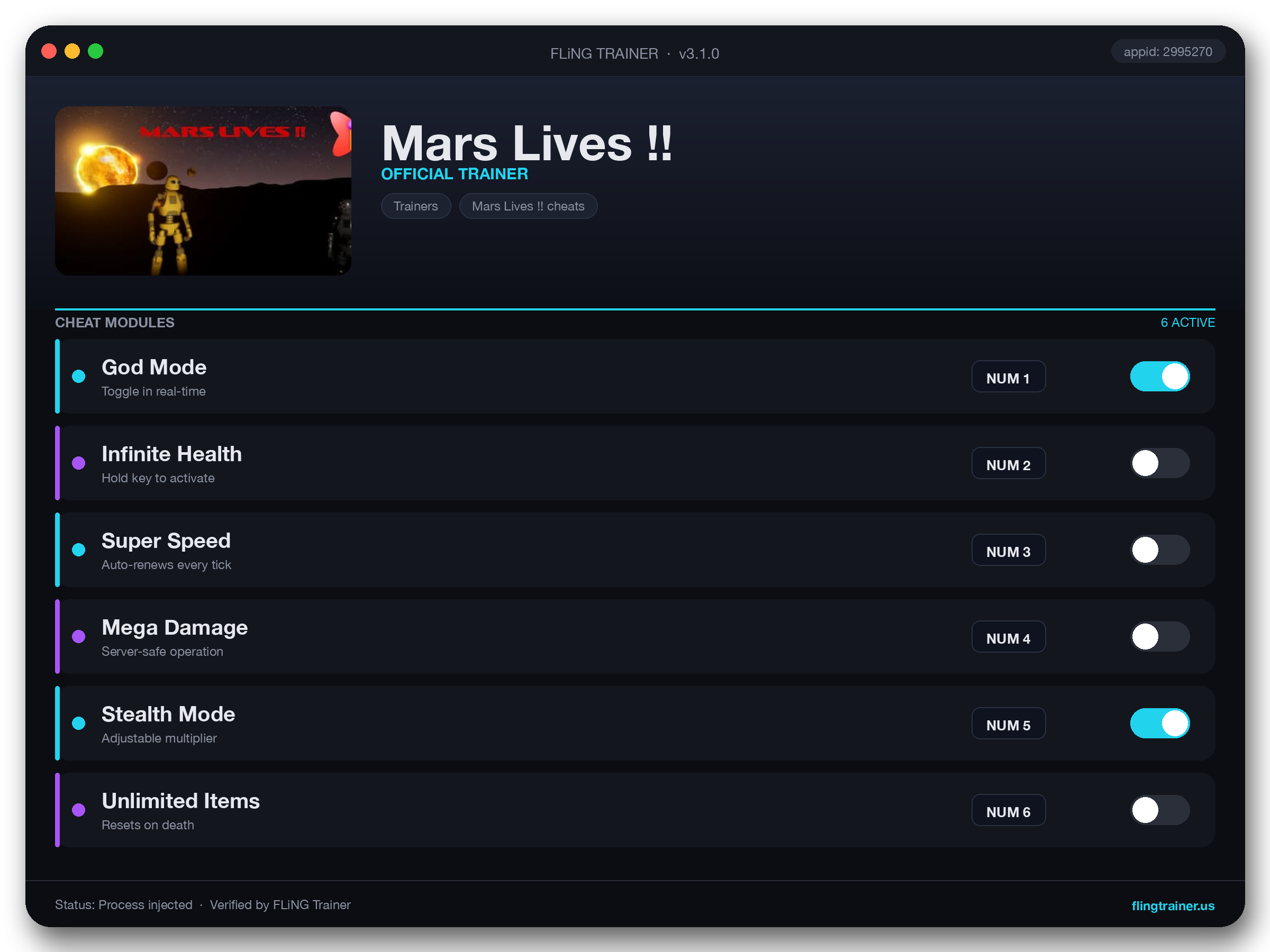 Mars Lives !! Trainer interface