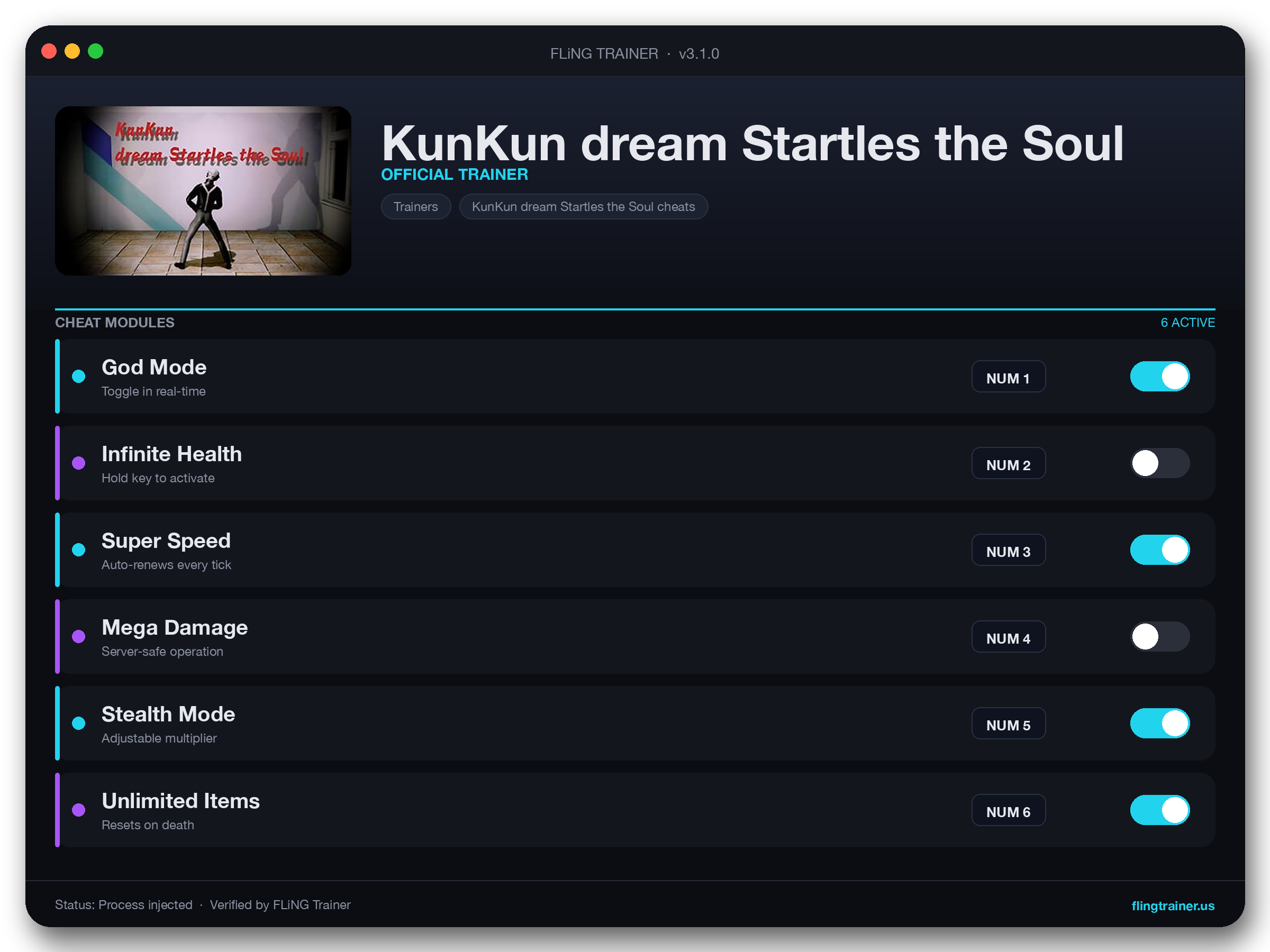 KunKun dream Startles the Soul Trainer interface