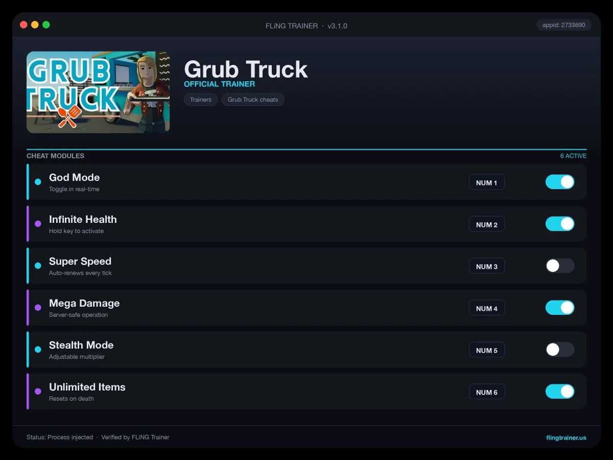 Grub Truck Trainer interface