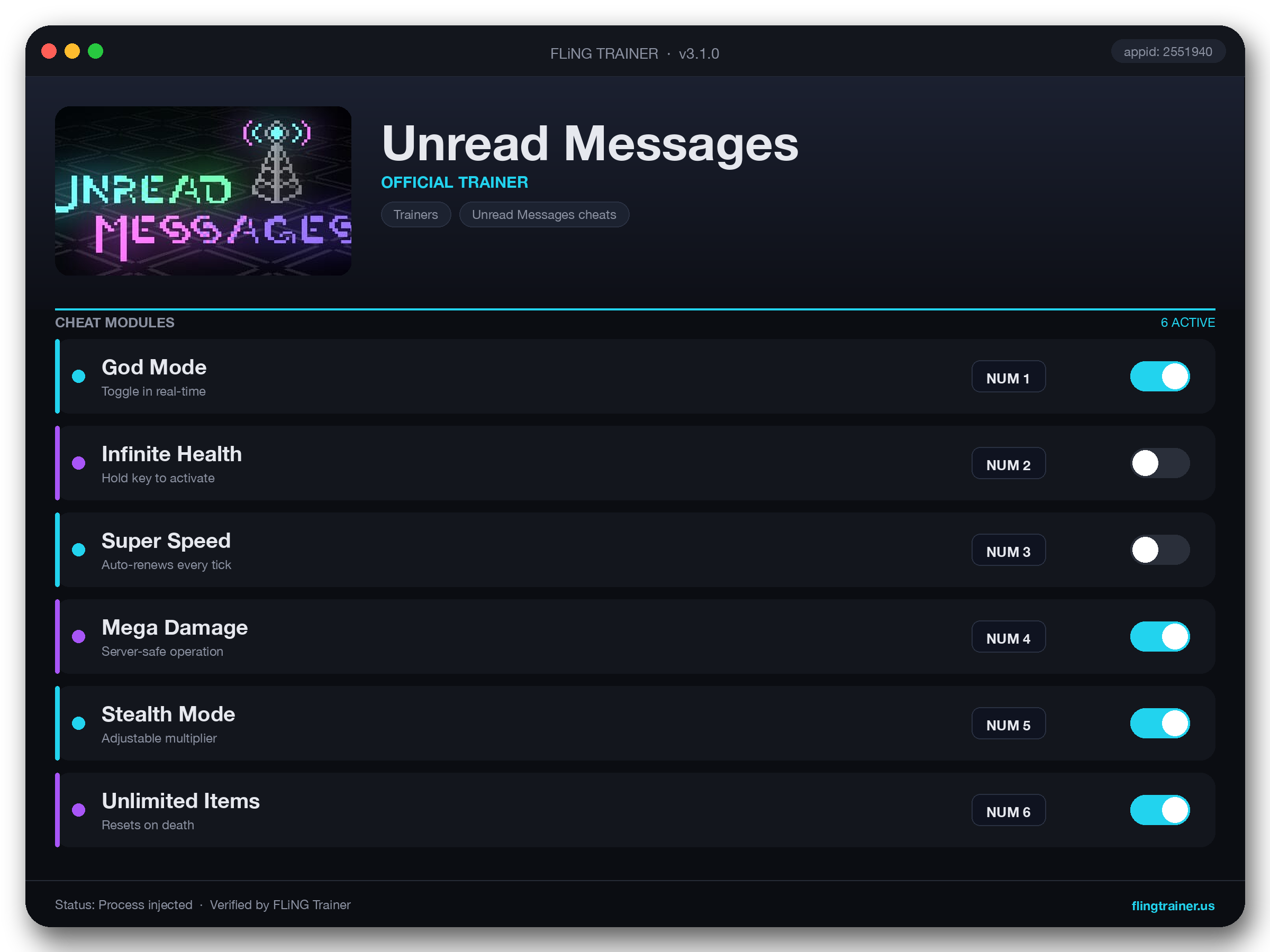 Unread Messages Trainer interface