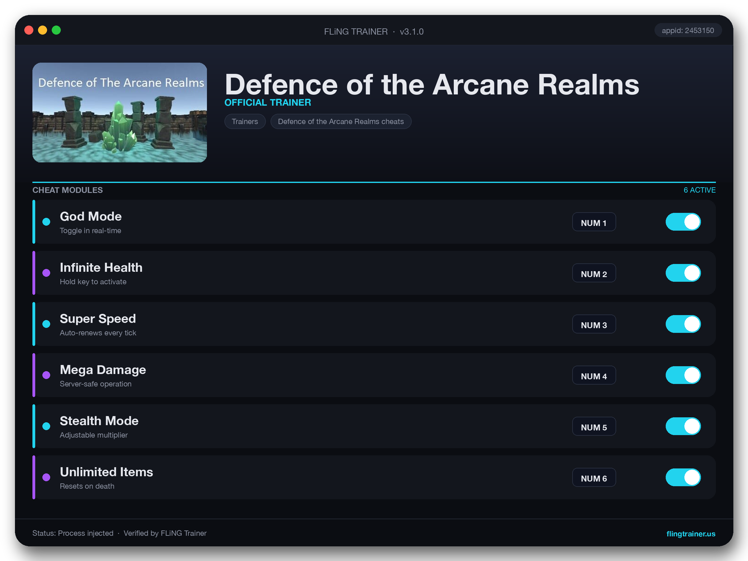 Defence of the Arcane Realms Trainer interface