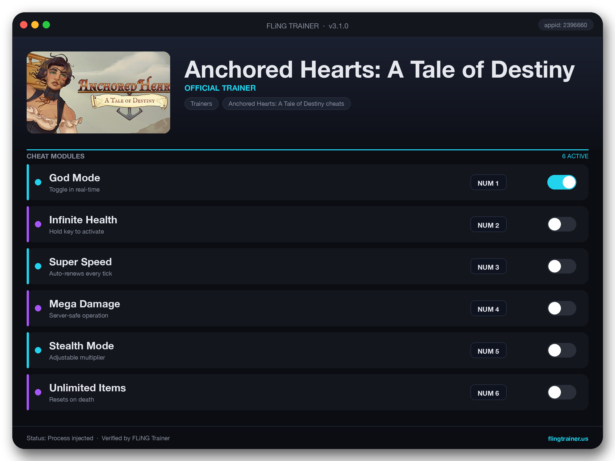 Anchored Hearts: A Tale of Destiny Trainer interface
