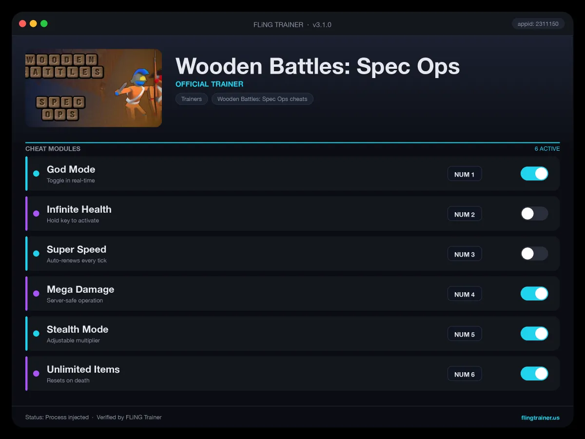 Wooden Battles: Spec Ops Trainer interface