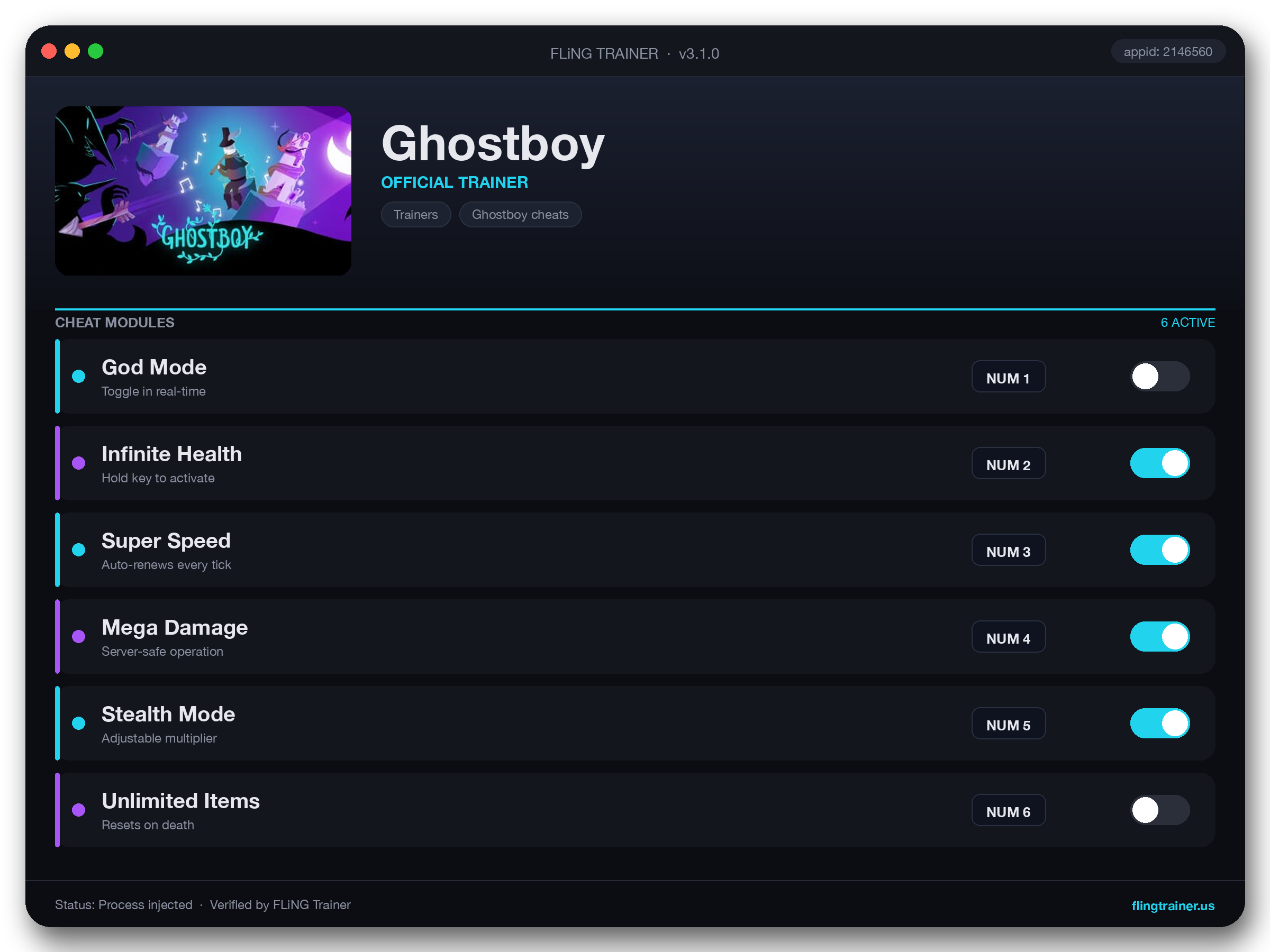 Ghostboy Trainer interface
