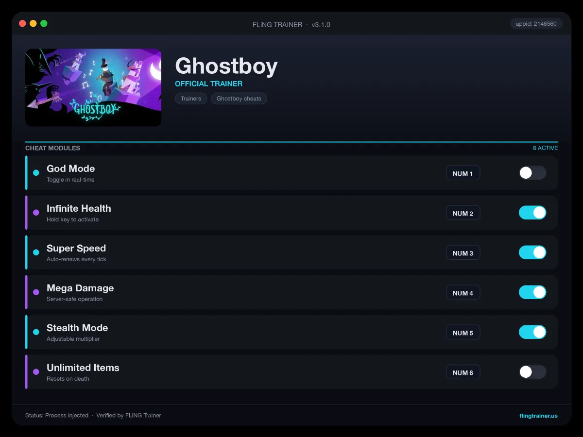 Ghostboy Trainer interface